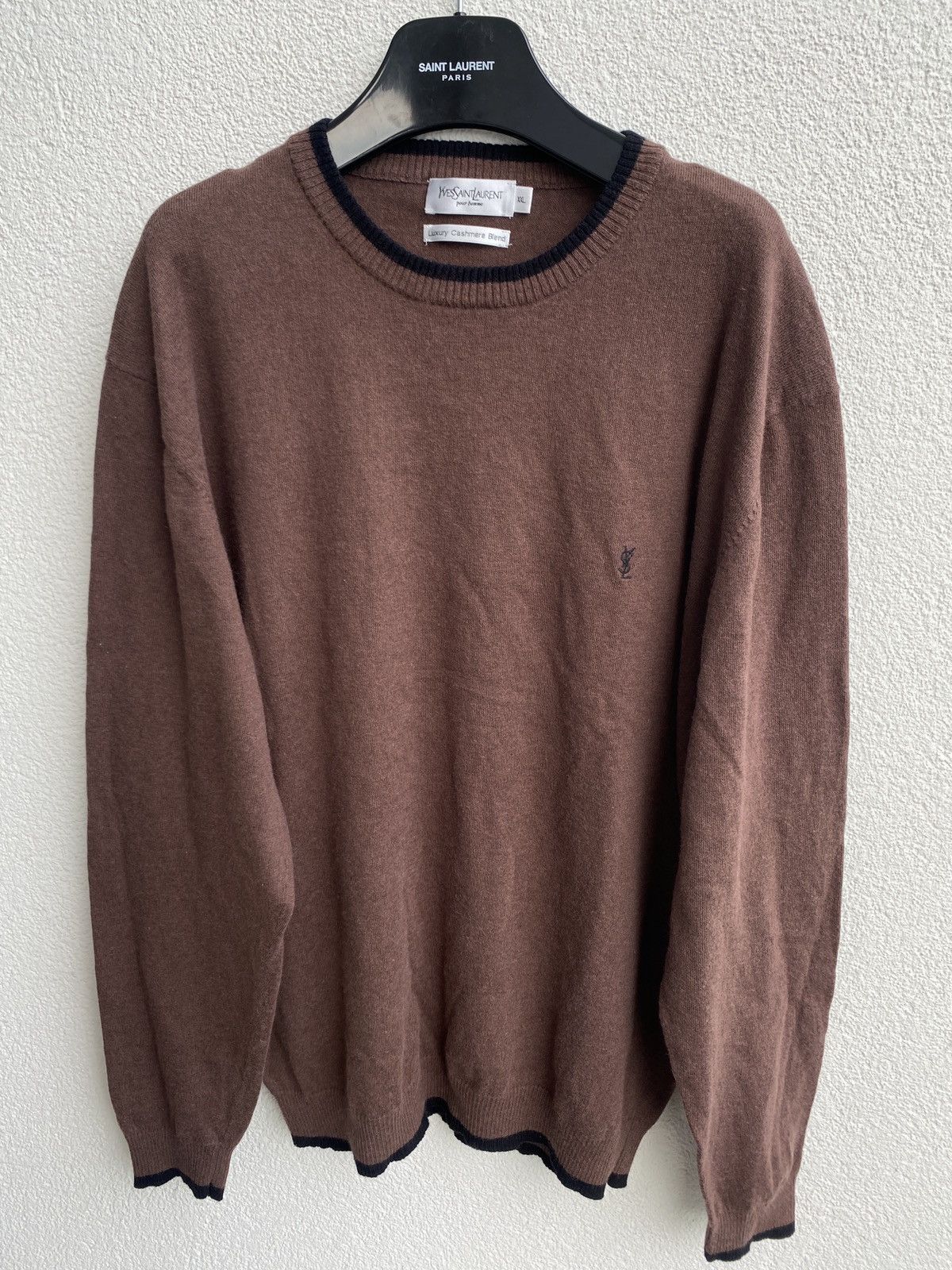 image of YVES Saint Laurent Cashmere YSL Sweater YSL Sweatshirt in Brown Black, Men's (Size 2XL)