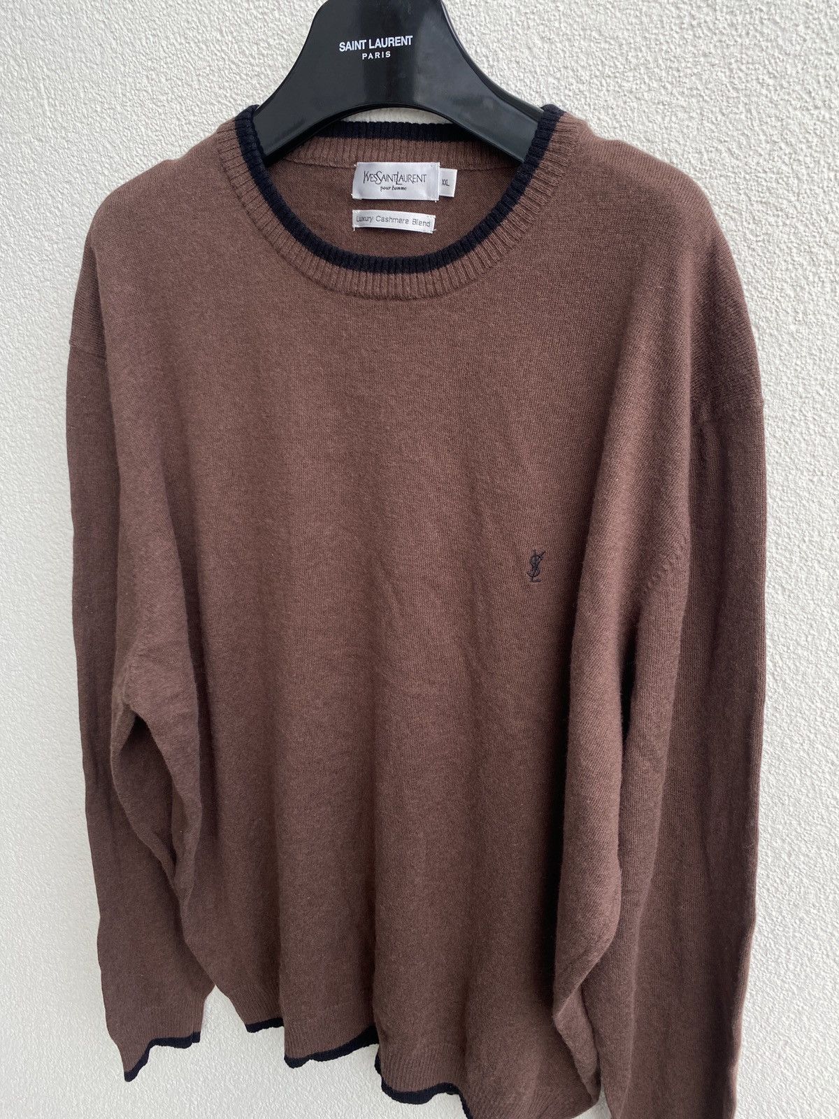 image of YVES Saint Laurent Cashmere YSL Sweater YSL Sweatshirt in Brown Black, Men's (Size 2XL)