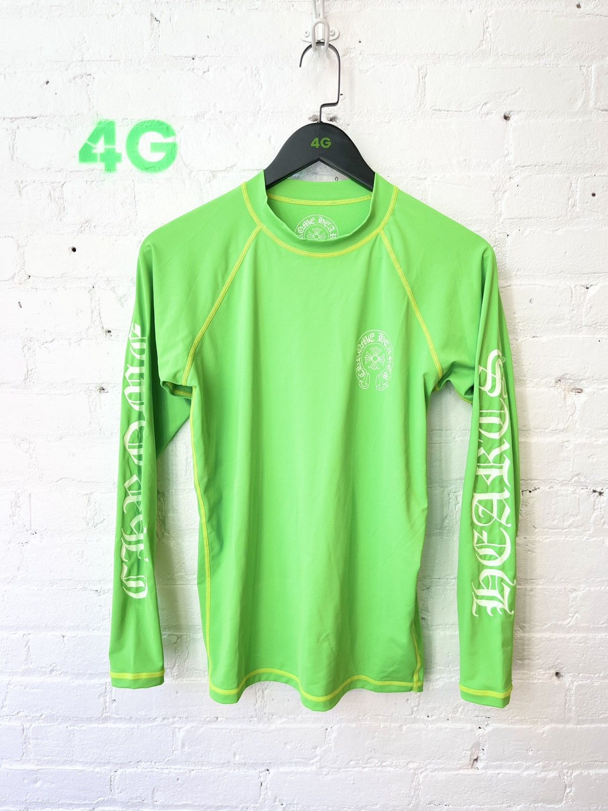 image of Chrome Hearts Lime Green Athletic Stretch Rash Guard Shirt in Lime Neon Green, Men's (Size Medium)