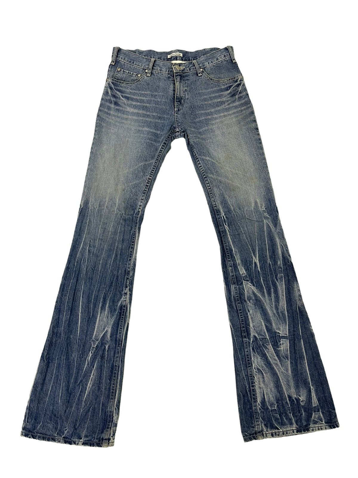 Japanese Brand Flare Jeans London Denim Acid Wash Low Rise Boot Cut 4🟦4 Size US 31 - 11 Thumbnail