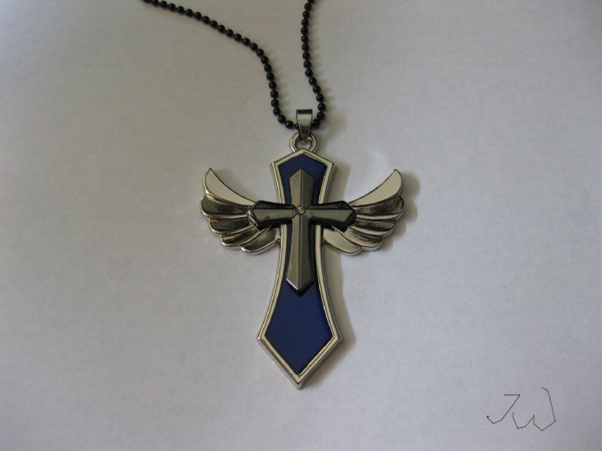 Jewelry x Silver Blue Wing Cross Stainless Steel Necklace, Men's
