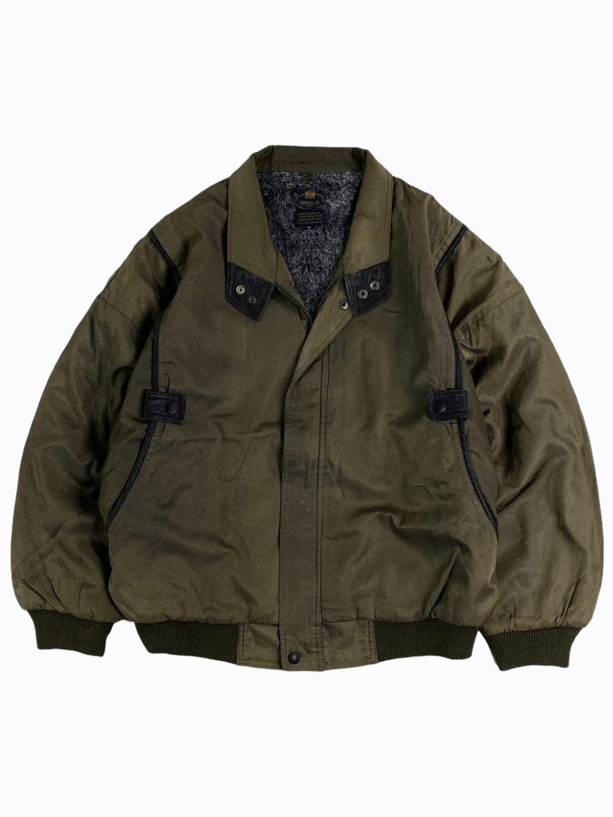 image of 20471120 x Beauty Beast 1990S Press A.t Mens - Faux Fur Liner Flight Bomber Jacket in Green (Size L