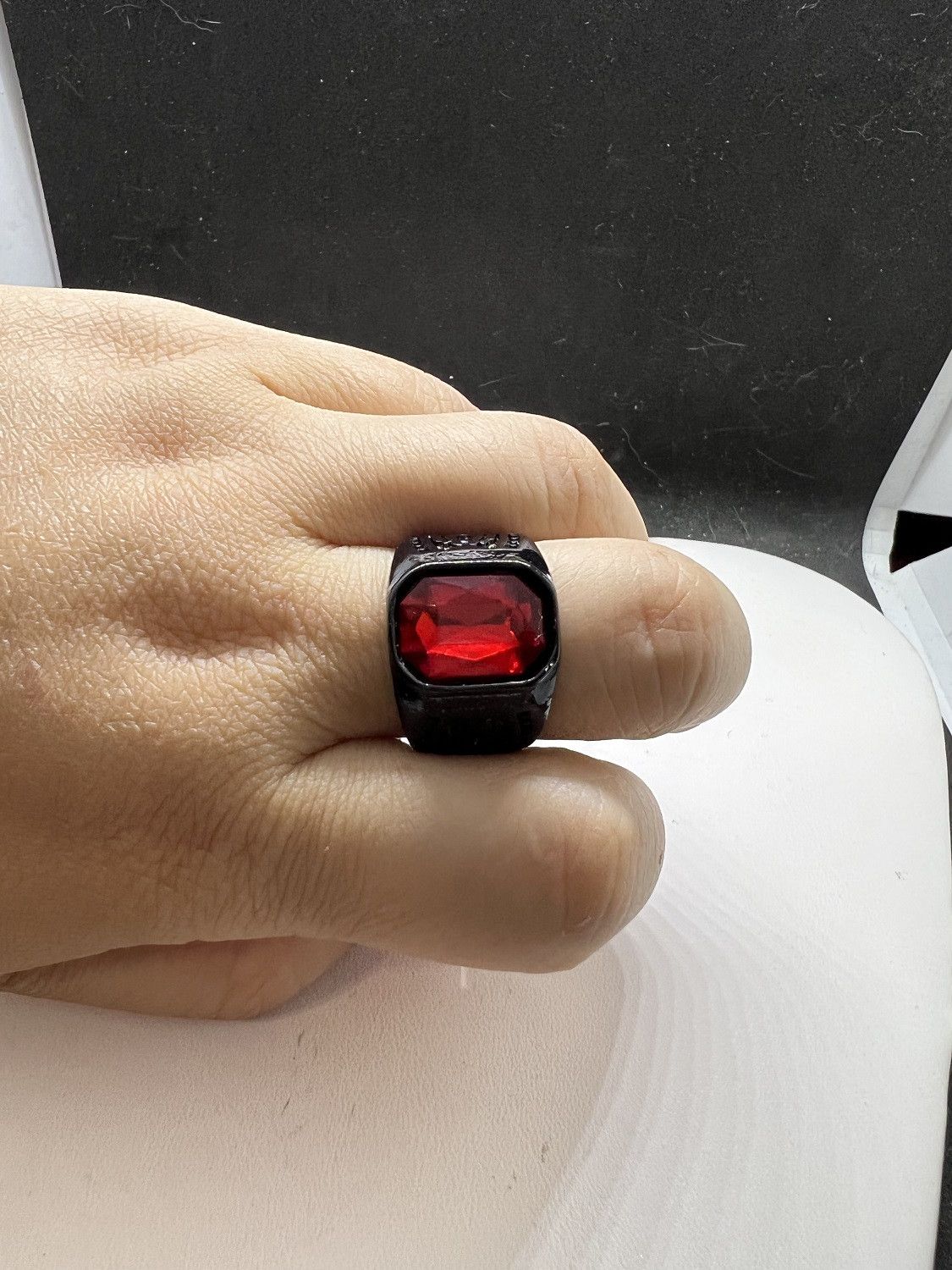 Jewelry Red CZ Tibetan Silver Black Ring - Size 9.25 Size ONE SIZE - 4 Thumbnail