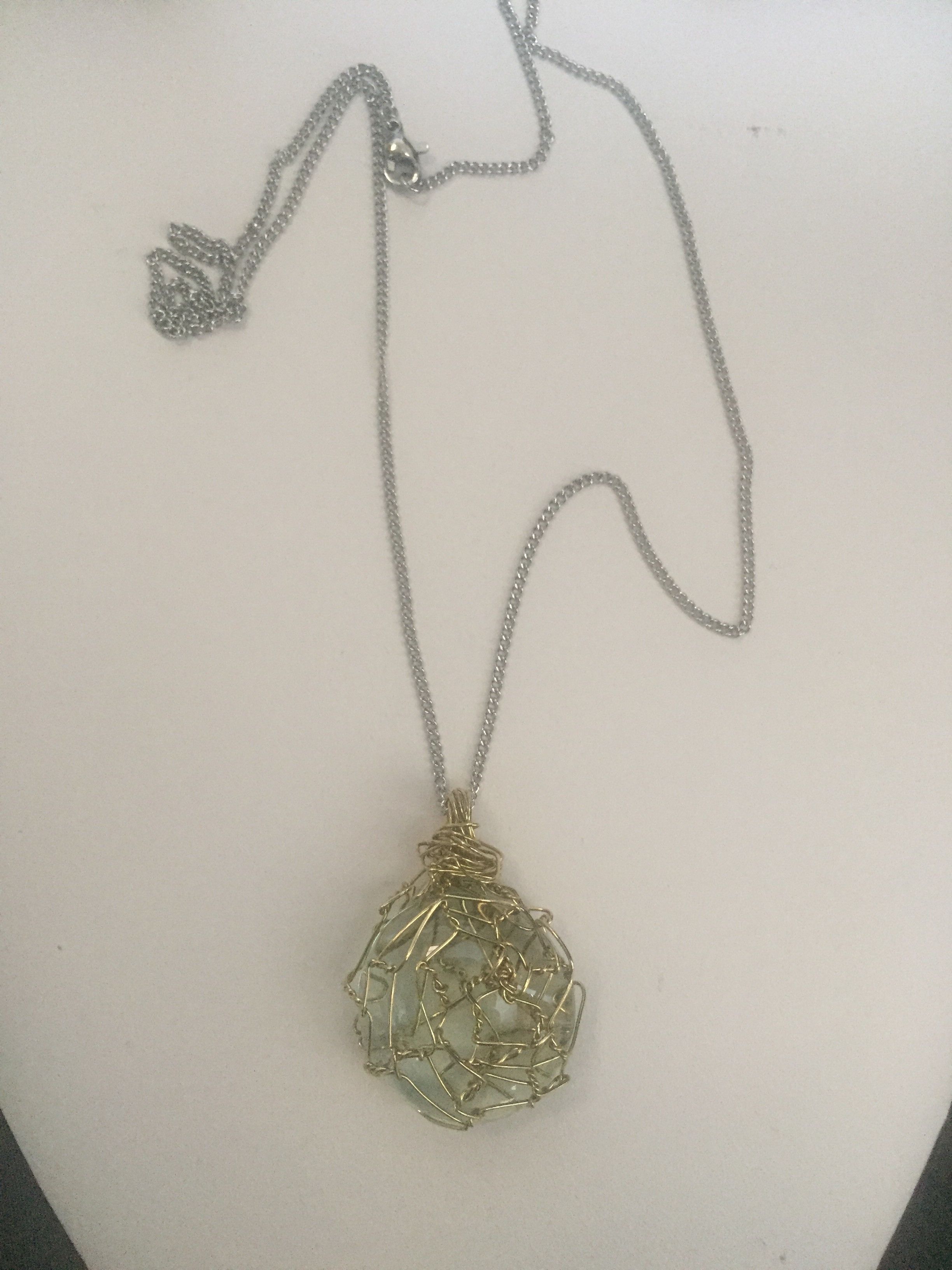 Handmade Clear Glass Wired Stainless Steel Chain Necklace Size ONE SIZE - 1 Thumbnail