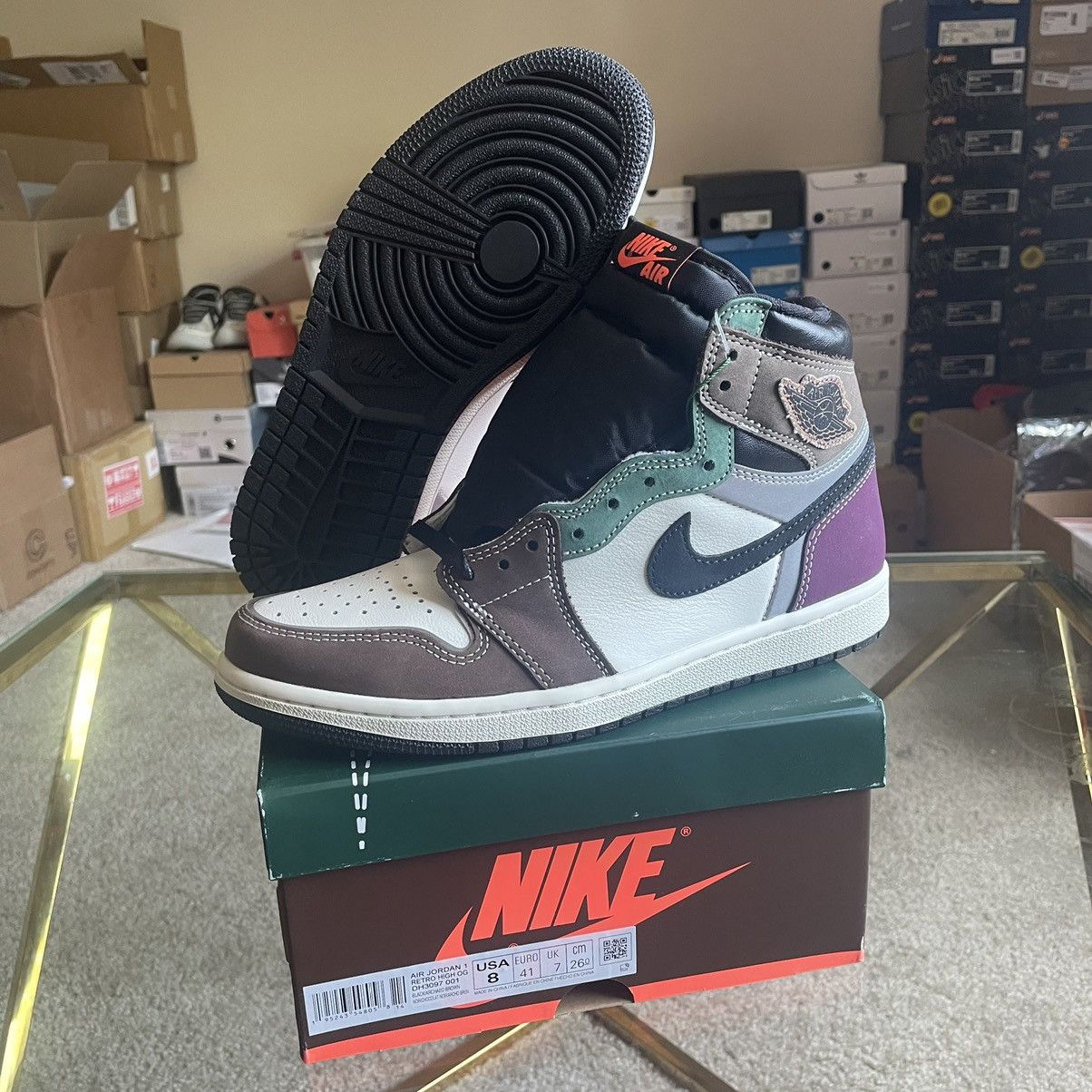 image of Jordan Nike Air Jordan 1 Hi Premium Hand Crafted Mallard Duck Autumn Shoes in Brown, Men's (Size 8)