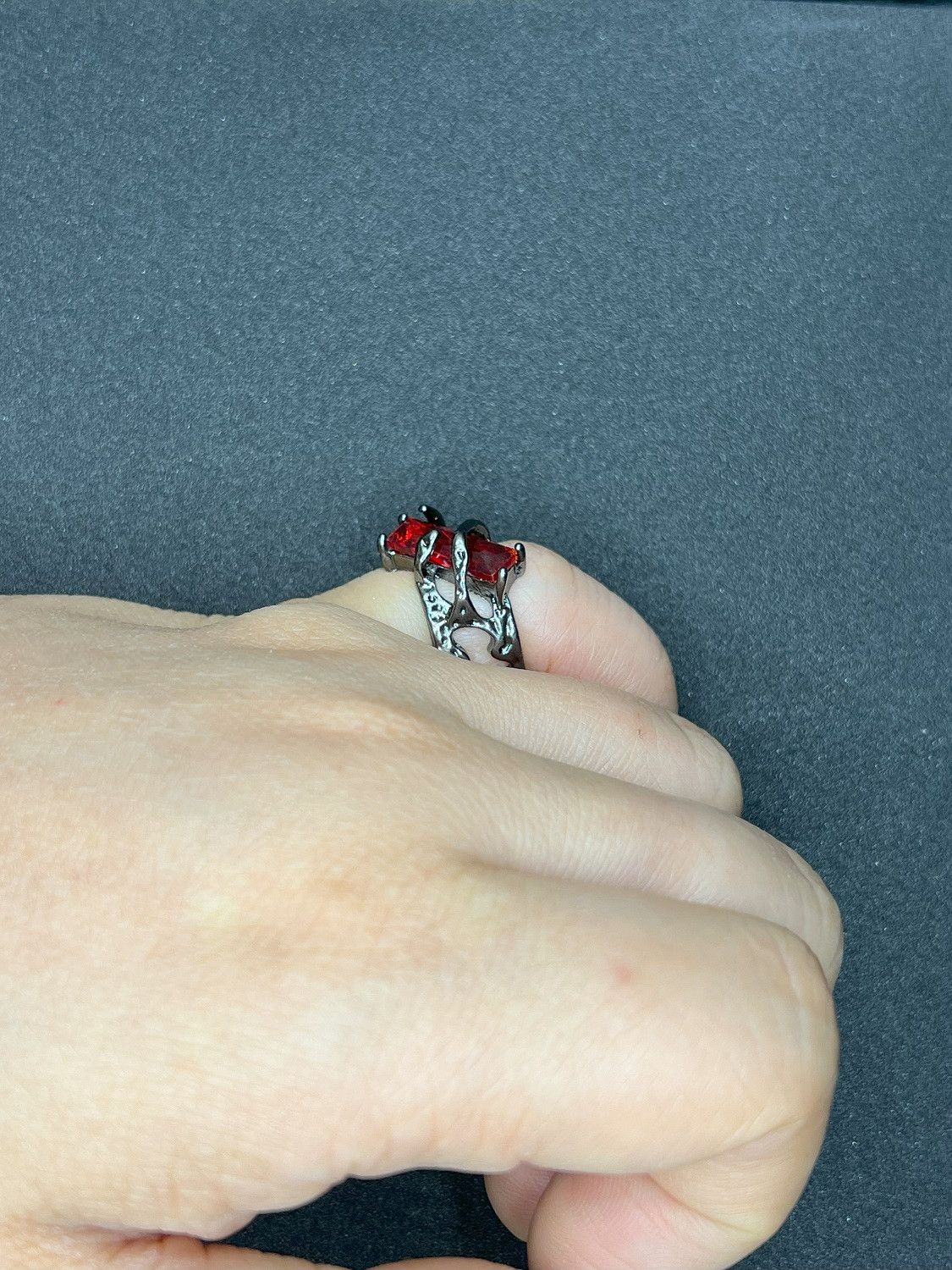 Designer Red Cz black open back ring Size ONE SIZE - 4 Thumbnail