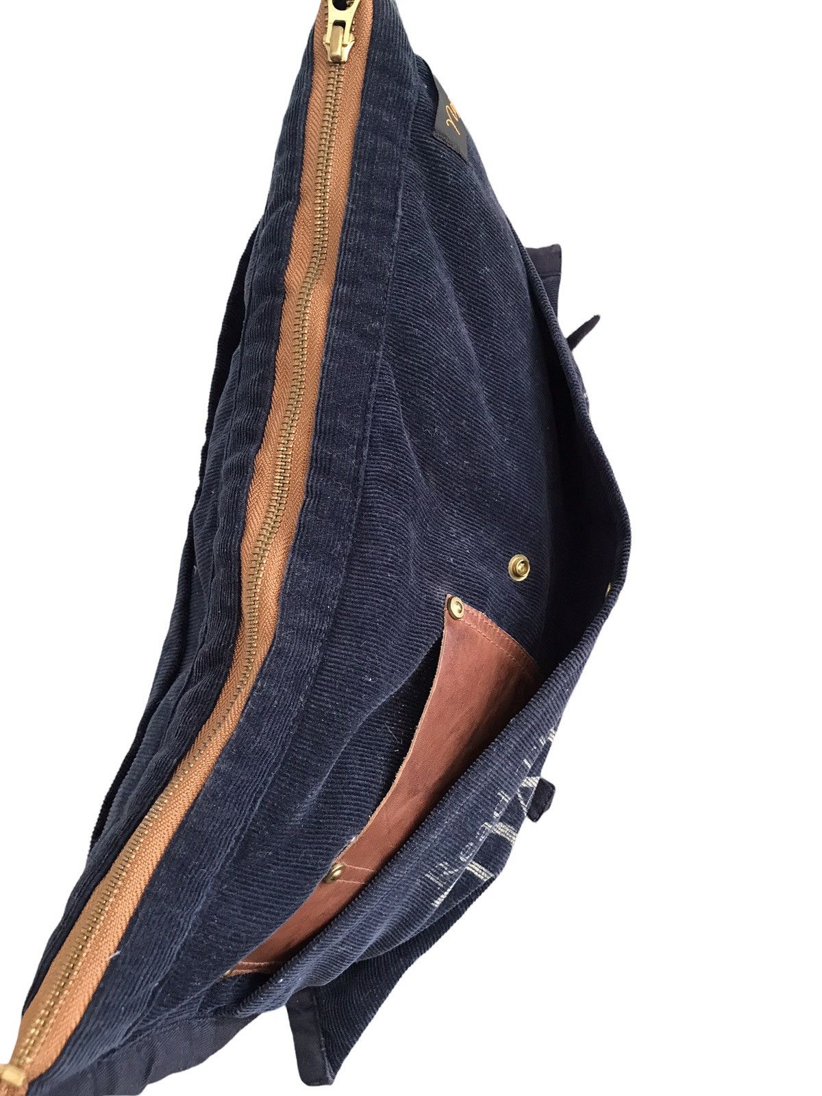 Japanese Brand Handmade Japan NAPRON RAY INC Corduroy Leather Lumber Bag Size ONE SIZE - 10 Thumbnail