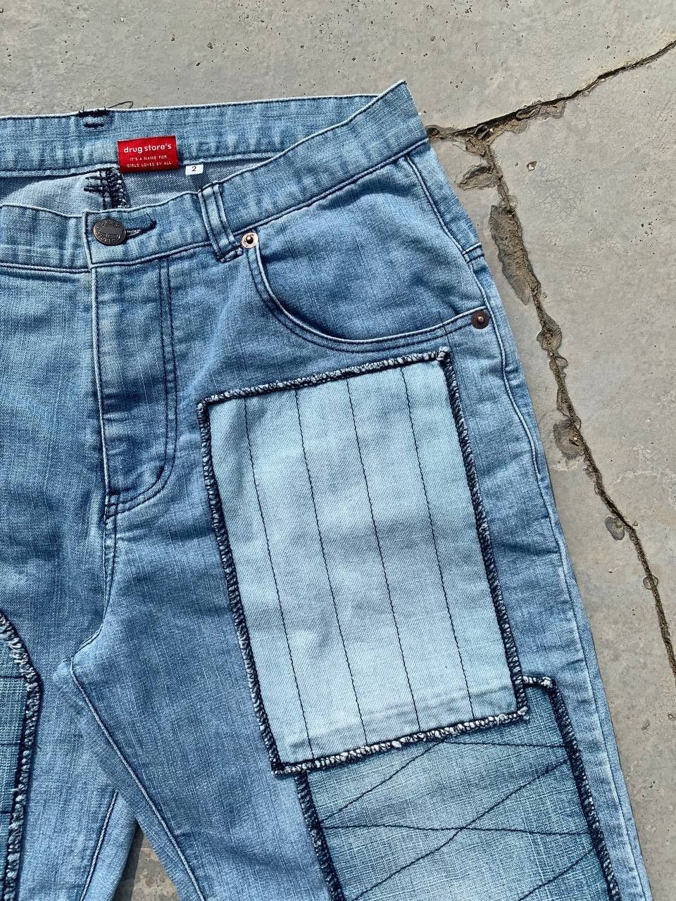Japanese Brand Vintage Drug Store Patchwork Denim Pants Size US 28 / EU 44 - 14 Thumbnail