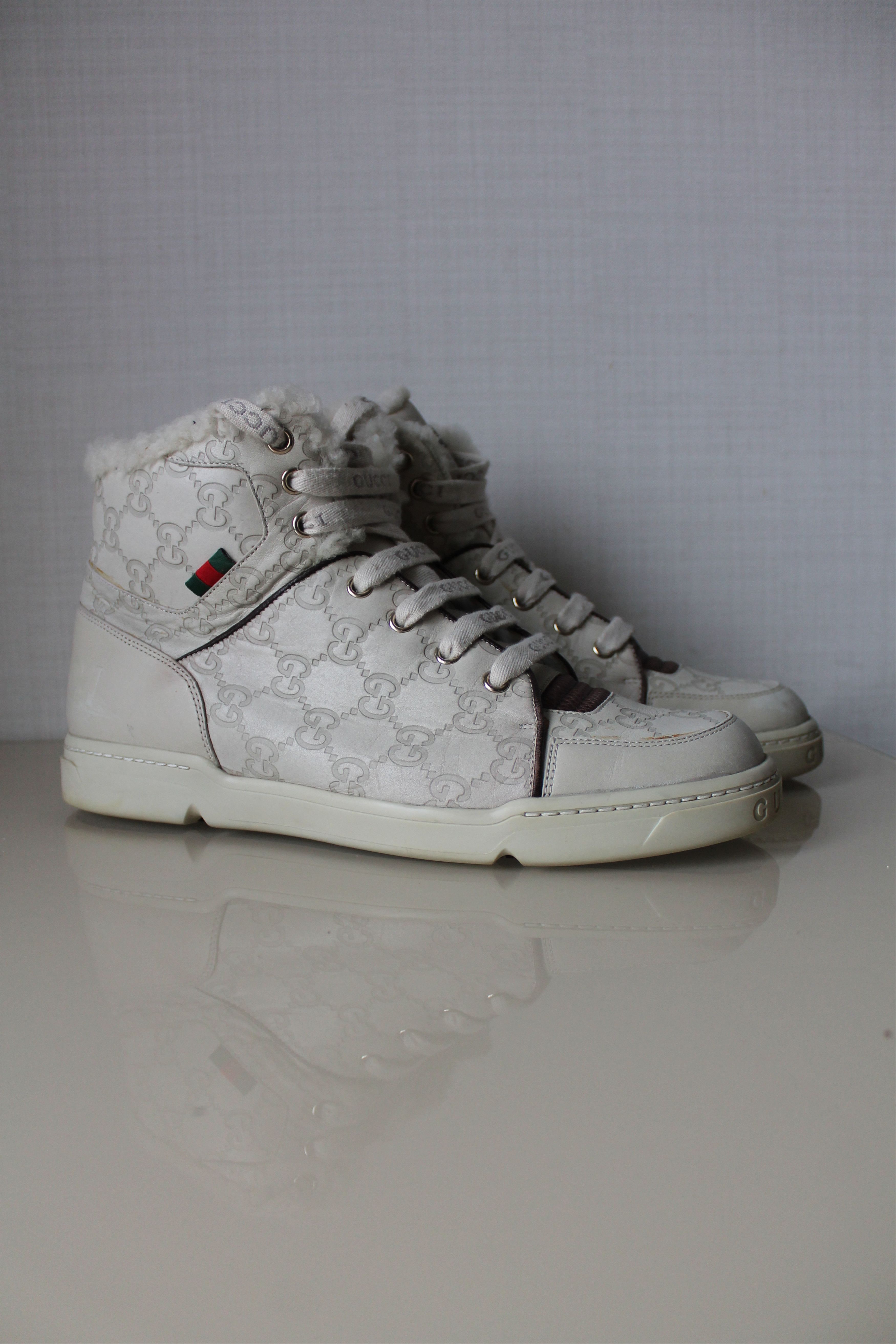 Gucci GUCCI Ivory GG monogram high top sneakers leather Size US 6.5 / EU 39-40 - 2 Thumbnail