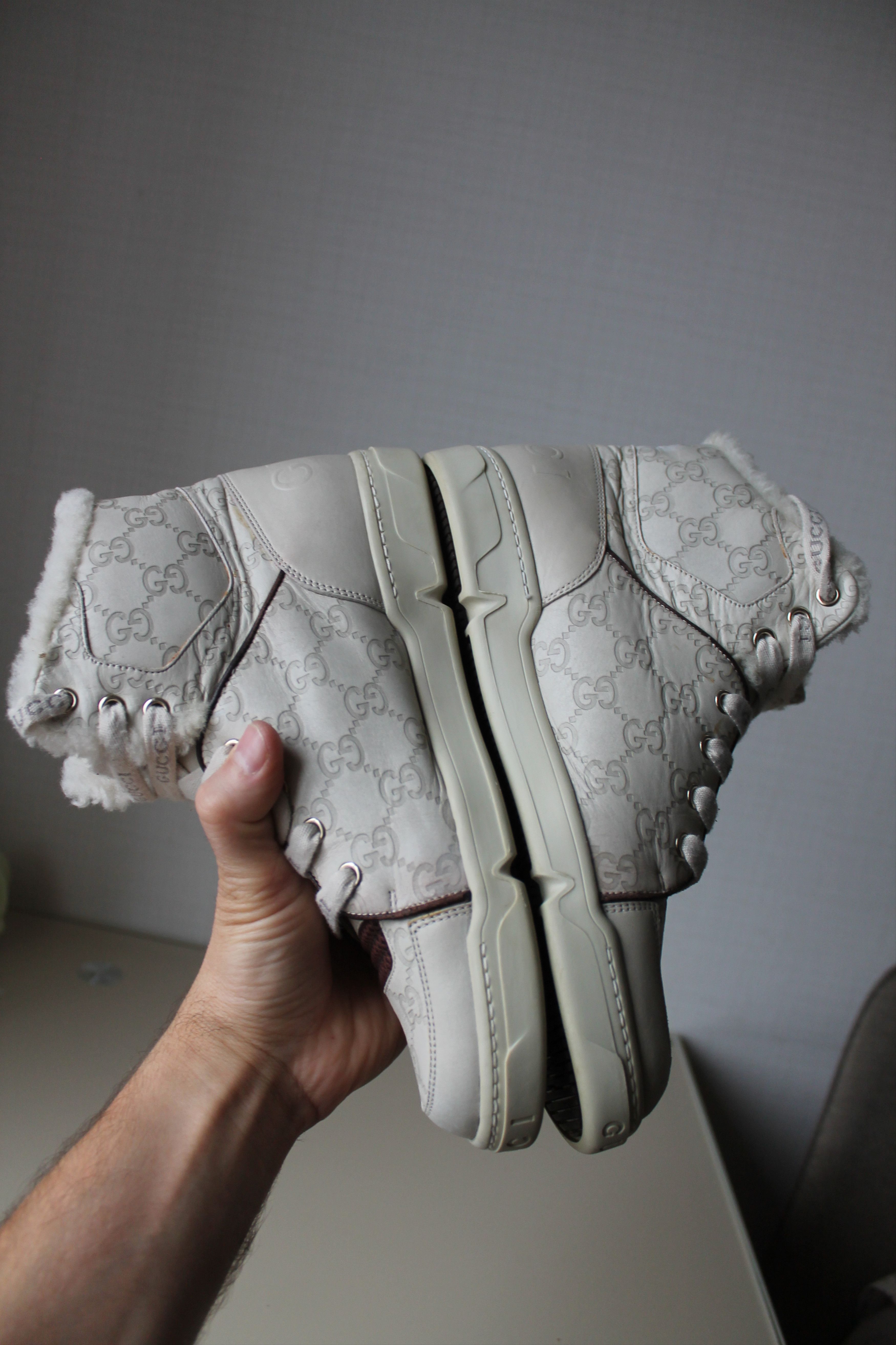 Gucci GUCCI Ivory GG monogram high top sneakers leather Size US 6.5 / EU 39-40 - 8 Thumbnail