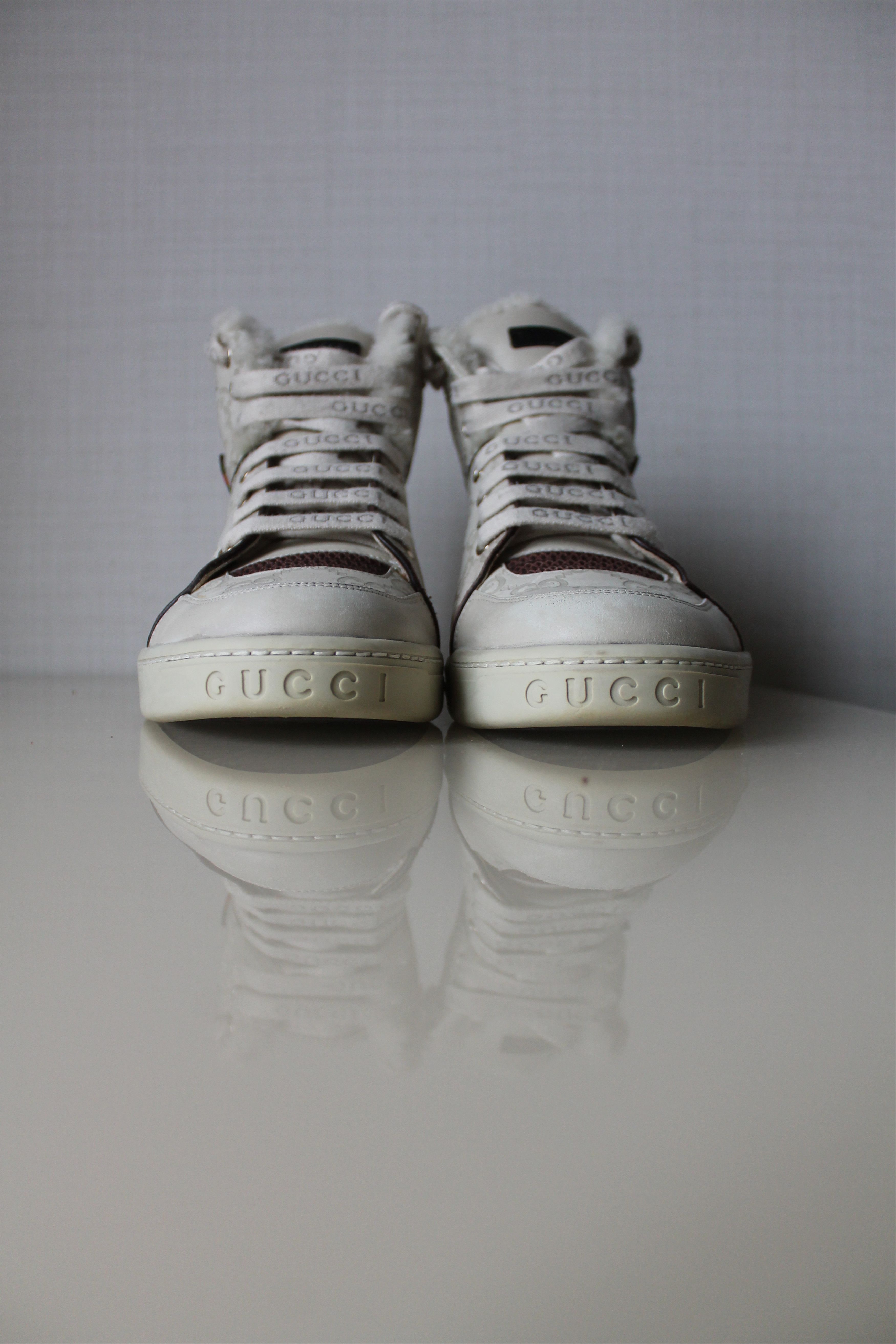 Gucci GUCCI Ivory GG monogram high top sneakers leather Size US 6.5 / EU 39-40 - 7 Thumbnail