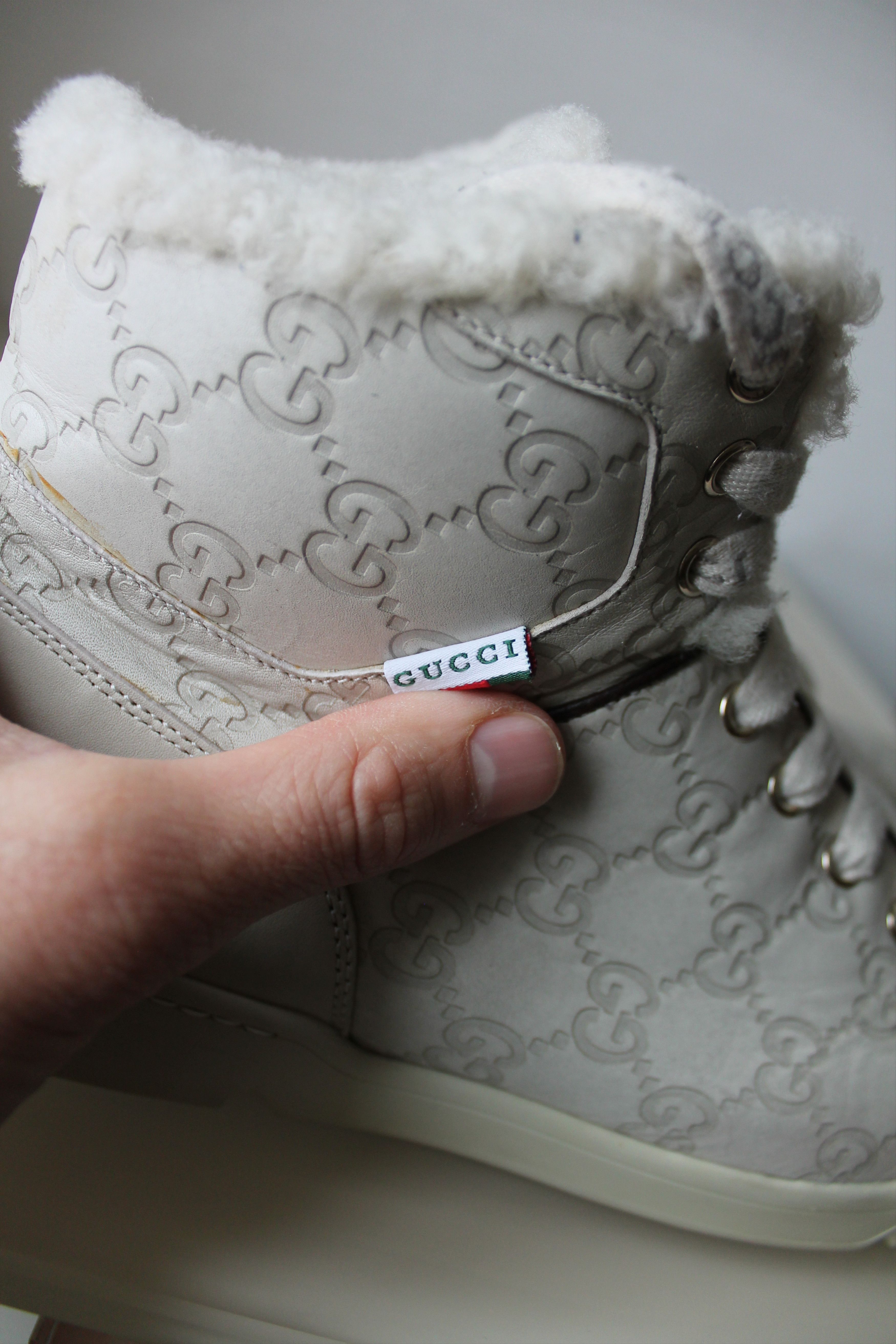 Gucci GUCCI Ivory GG monogram high top sneakers leather Size US 6.5 / EU 39-40 - 10 Thumbnail