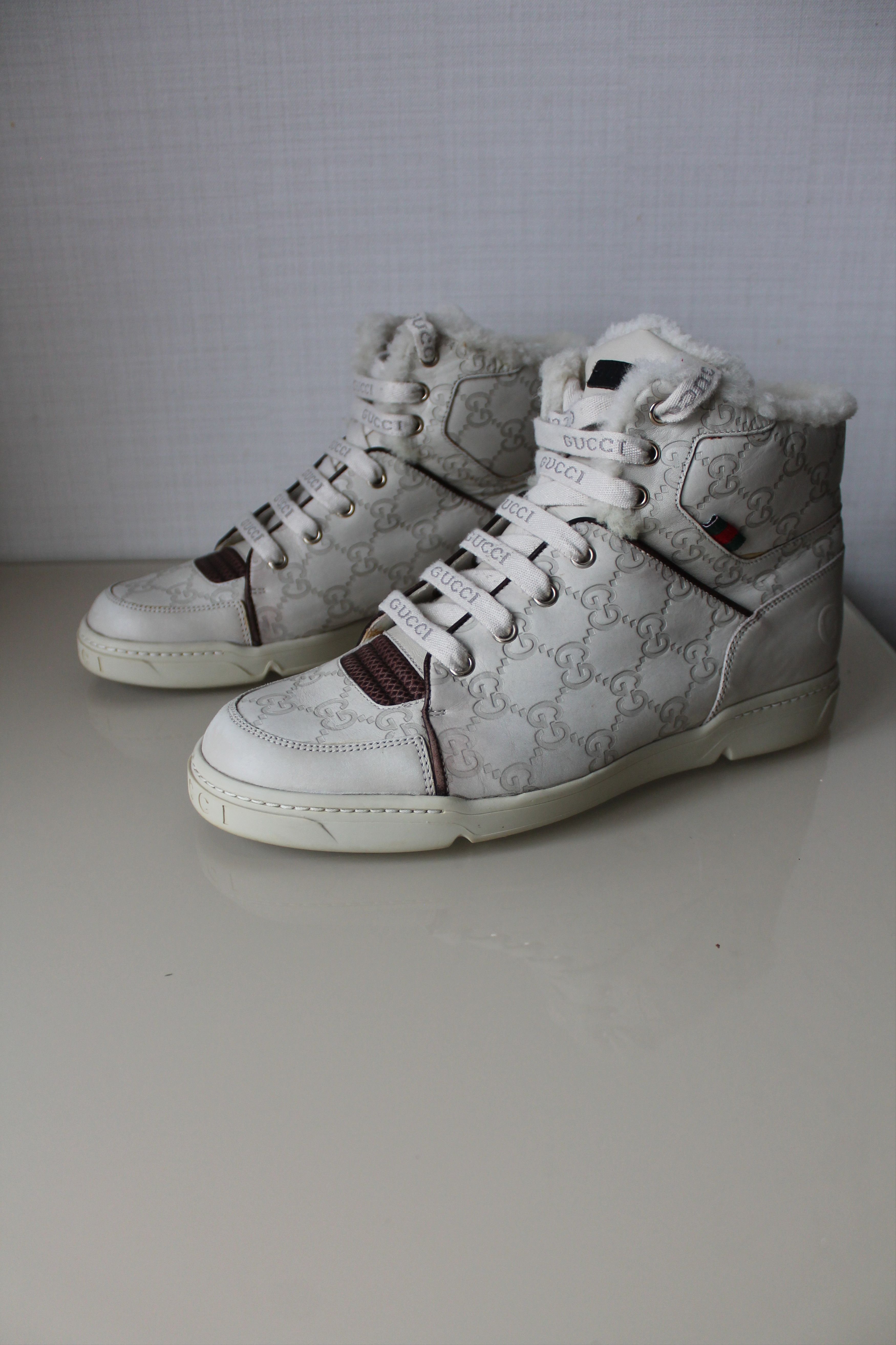 Gucci GUCCI Ivory GG monogram high top sneakers leather Size US 6.5 / EU 39-40 - 1 Thumbnail