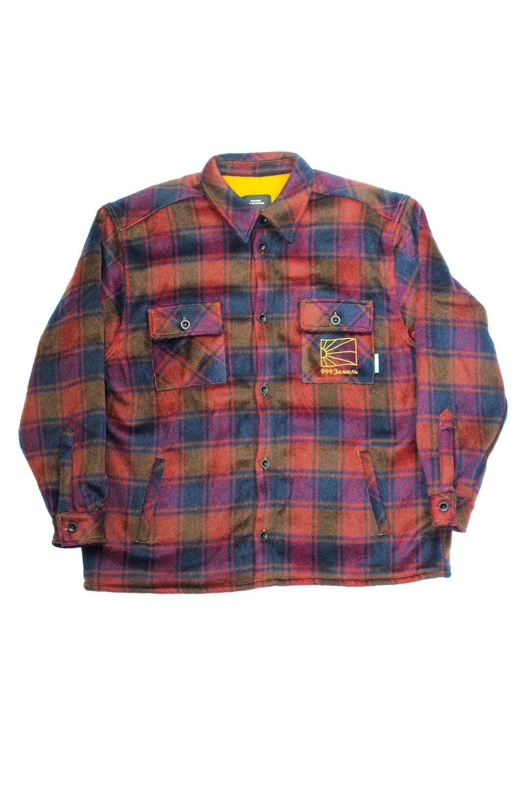 image of Paccbet Sherpa Lined Plaid Overshirt in Orange, Men's (Size Large)