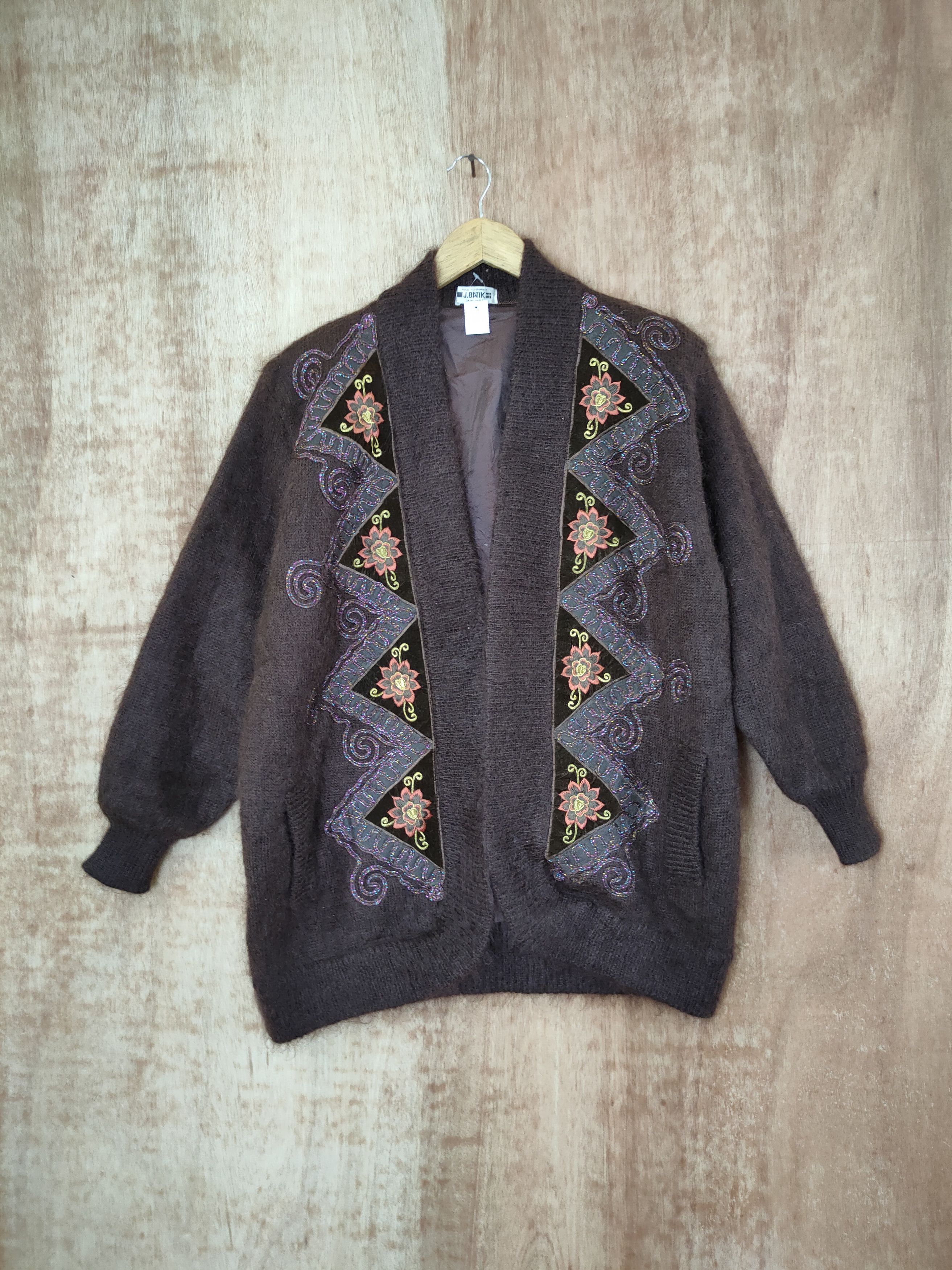 image of J.batik Mohair Art Cardigan Fur Vintage Japan 46-379 in Brown, Men's (Size Large)