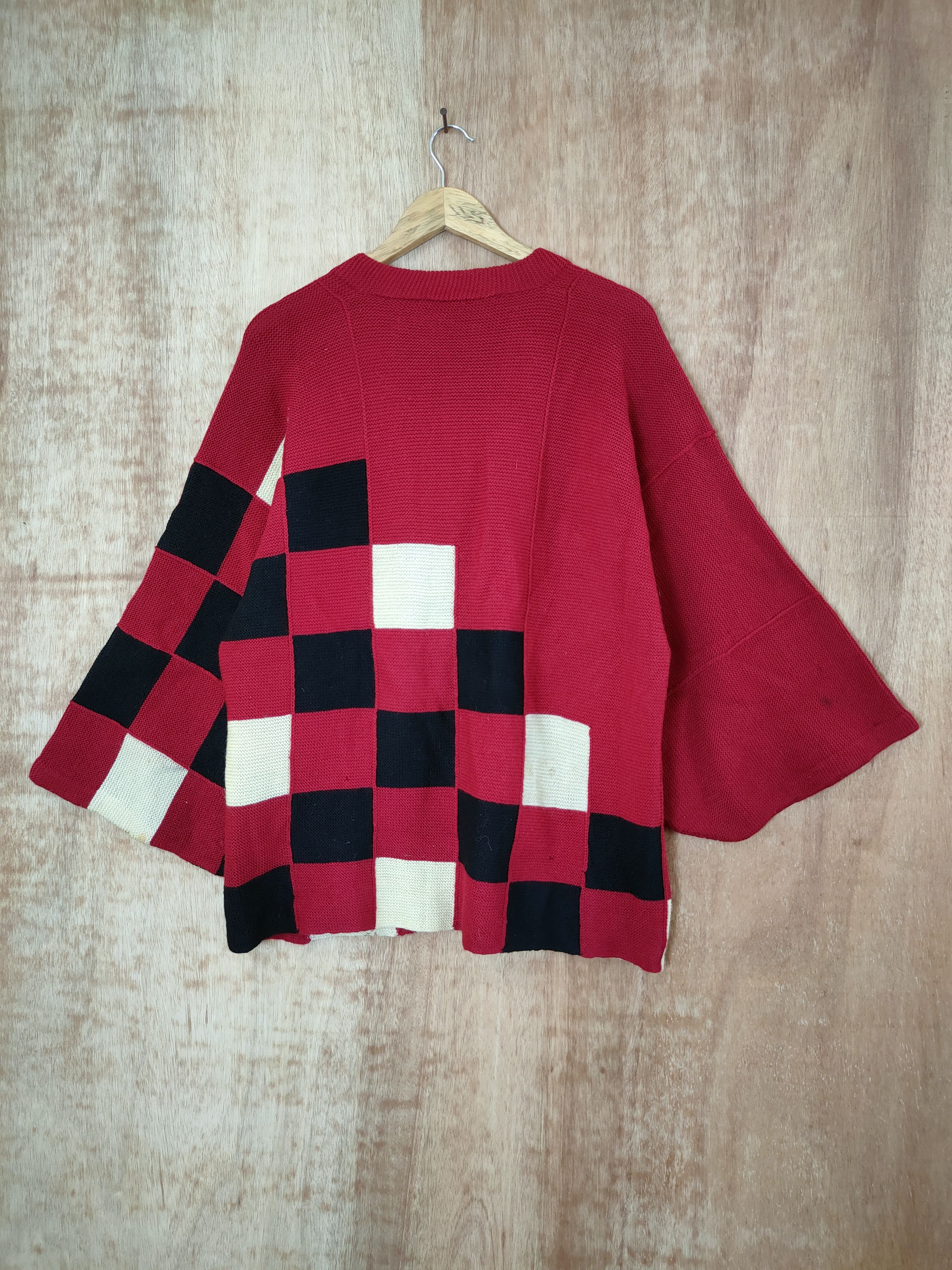 Japanese Brand DL Japanese checkered kimono knitwear art cardigan #46-429 Size US M / EU 48-50 / 2 - 6 Thumbnail