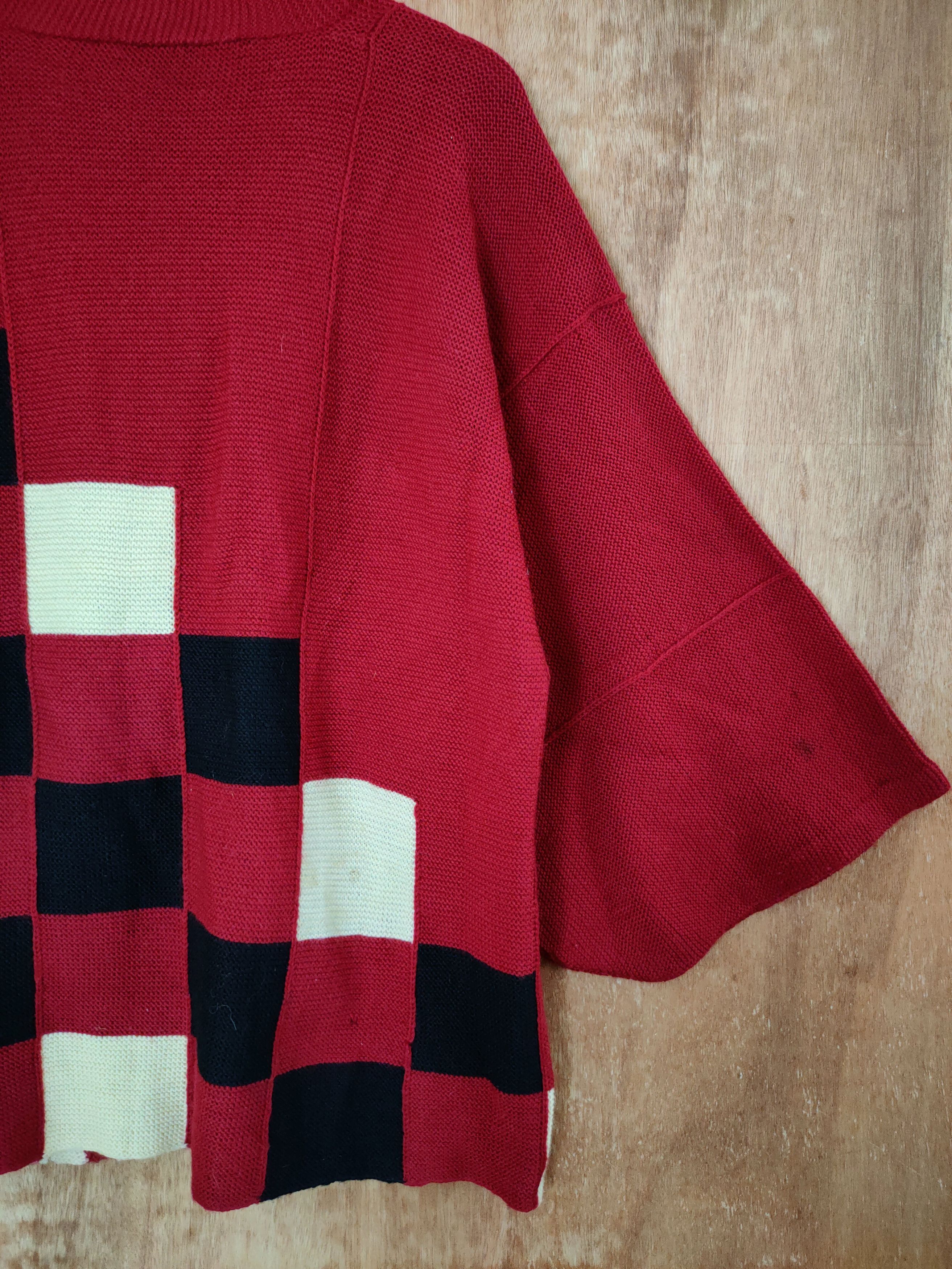 Japanese Brand DL Japanese checkered kimono knitwear art cardigan #46-429 Size US M / EU 48-50 / 2 - 8 Thumbnail