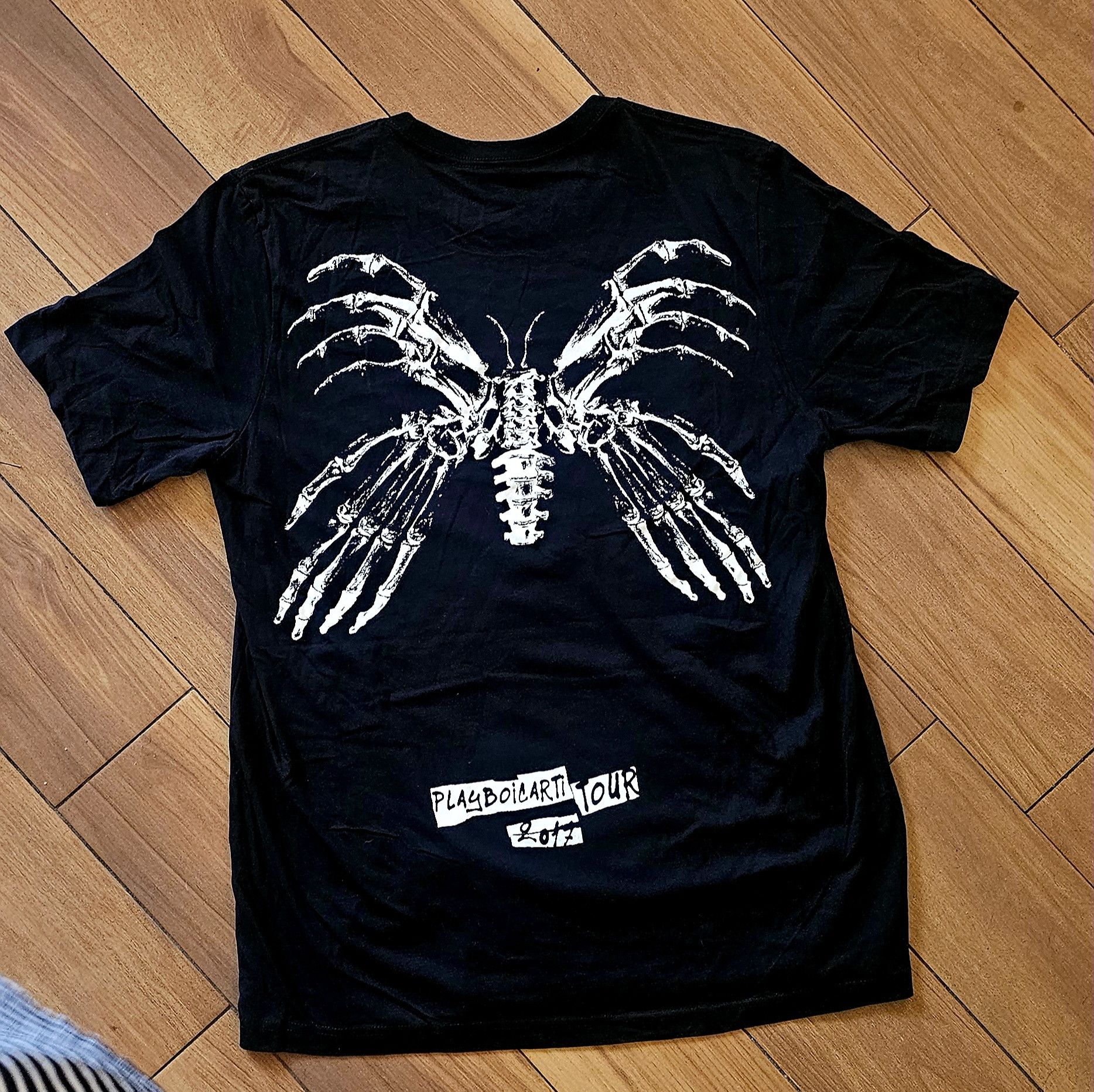 image of Playboi Carti Magnolia Butterfly Skeleton 2017 Tour Tee in Black White, Men's (Size Medium)
