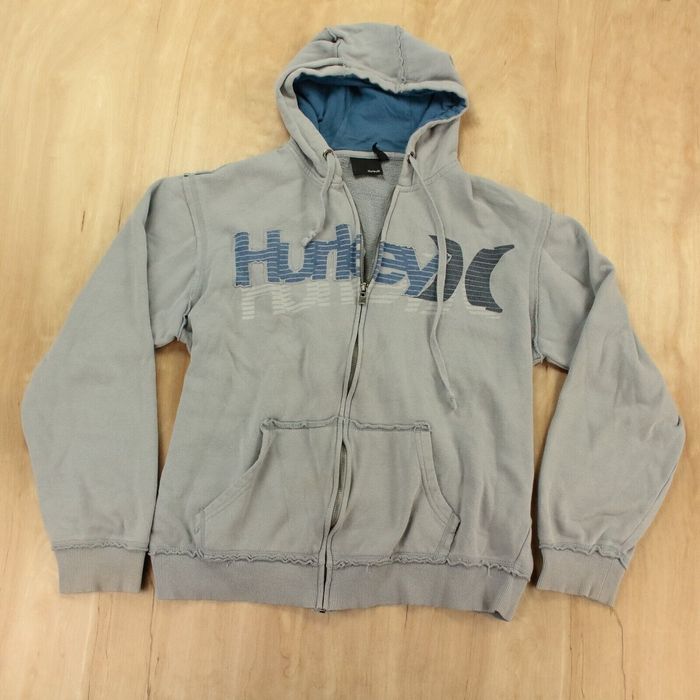 Hurley Hurley full zip hoodie sweatshirt LARGE gray patches skater