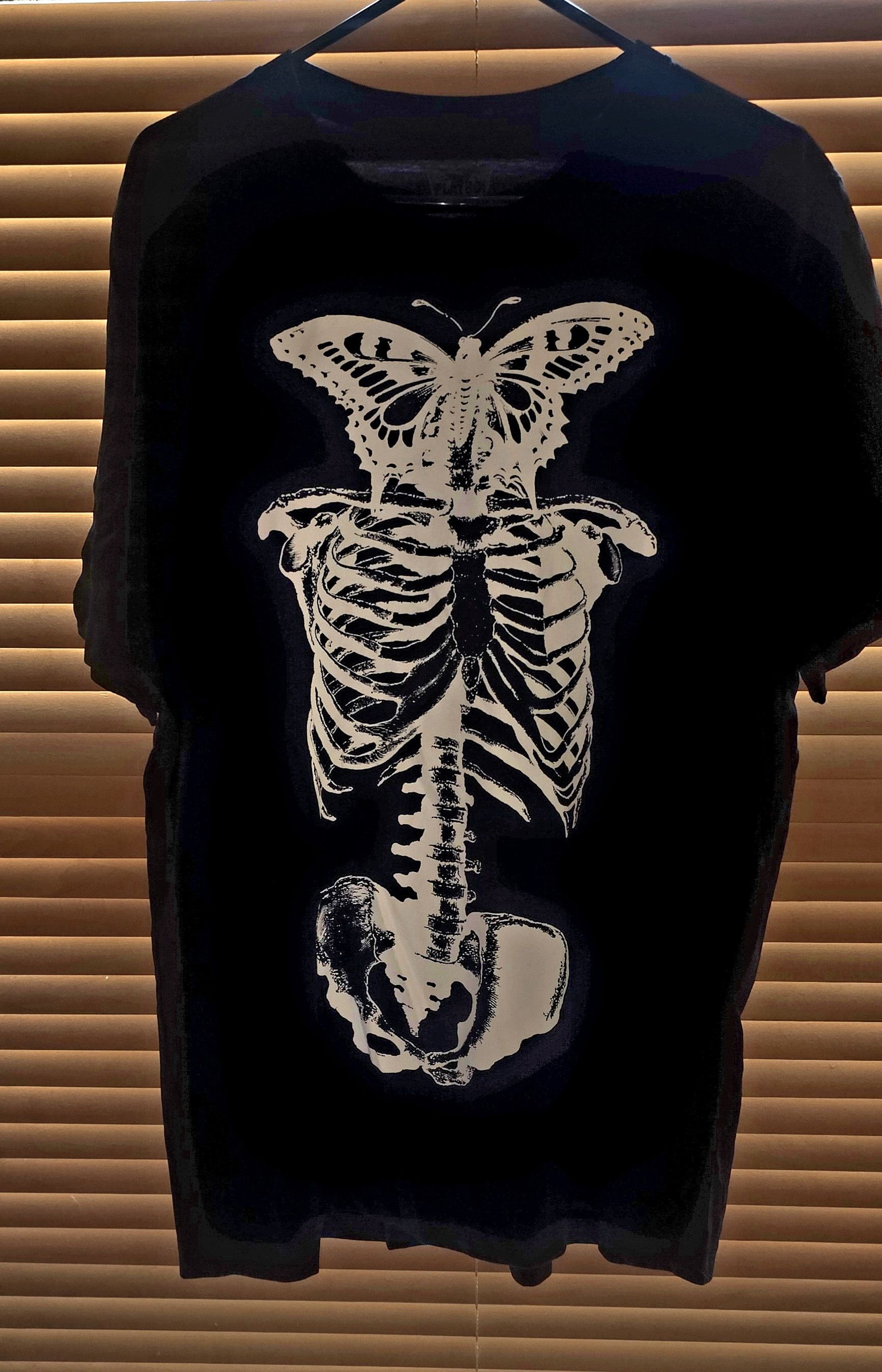 image of Playboi Carti Awge Butterfly Skeleton 2017 Tour Merch Tee in Black White, Men's (Size Medium)
