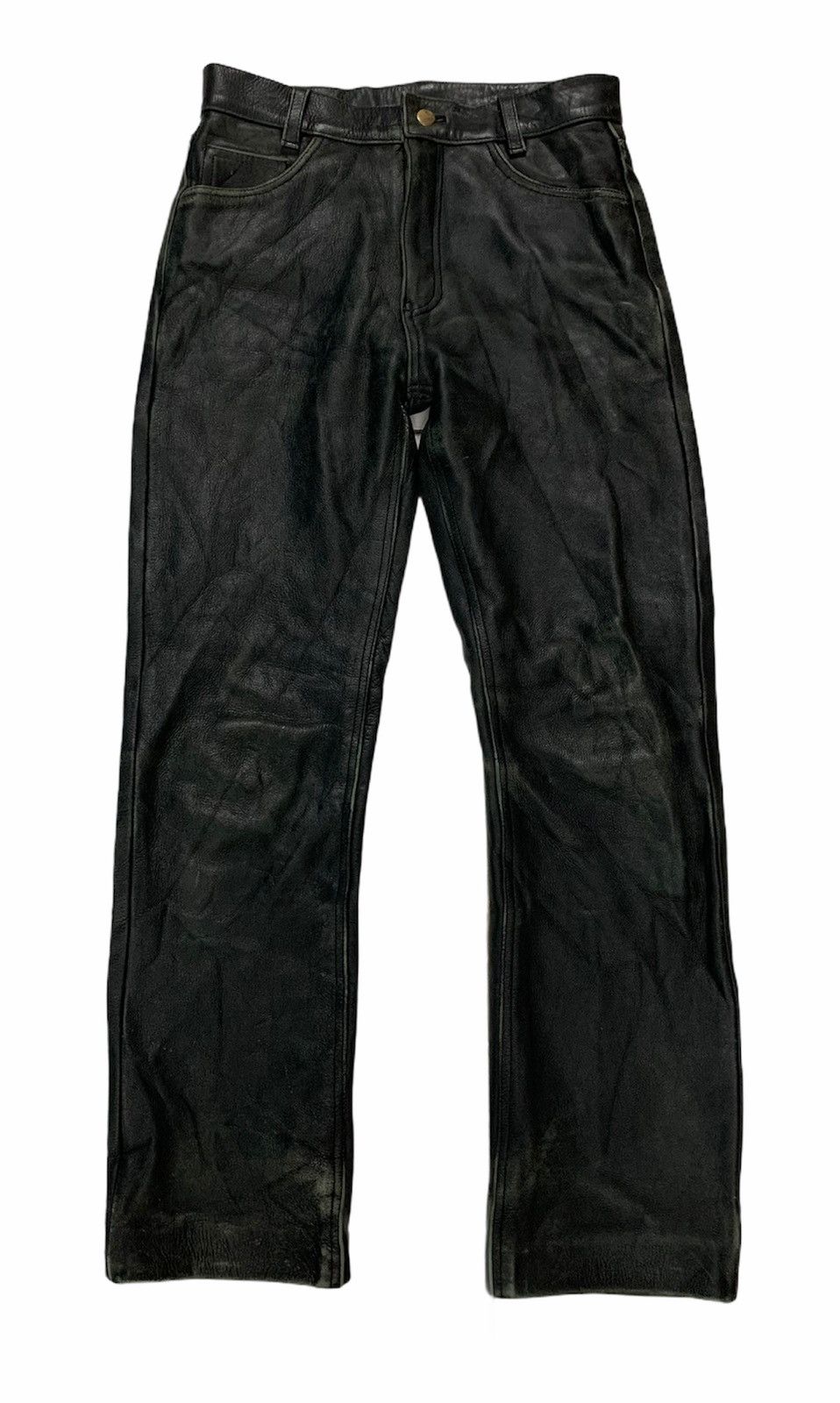 image of Genuine Leather x Moto Vintage Black Leather Trousers Pants, Men's (Size 28)
