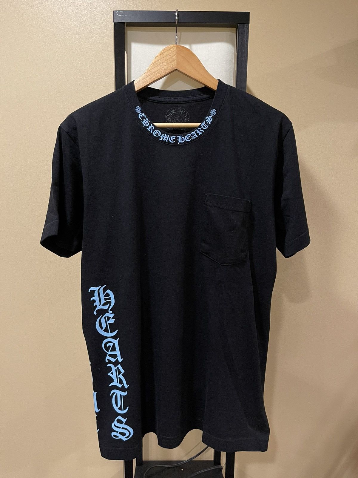 Chrome Hearts Chrome Hearts Black Pocket Tee Blue Script Neck Logo ...