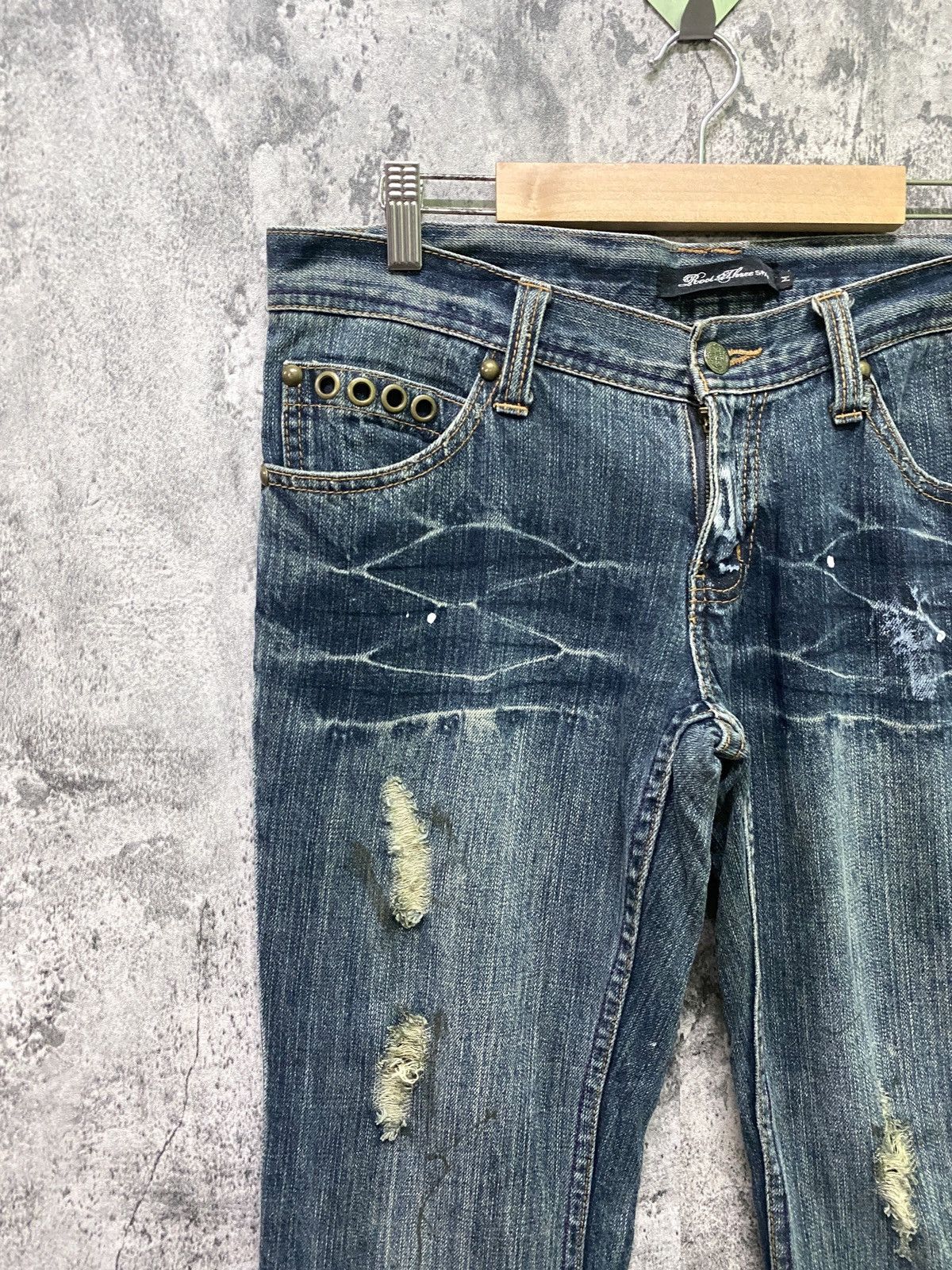 Japanese Brand × Vintage Vintage ROOT THREE Flared Paint Splashed Low Rise Denim Size US 30 / EU 46 - 4 Thumbnail