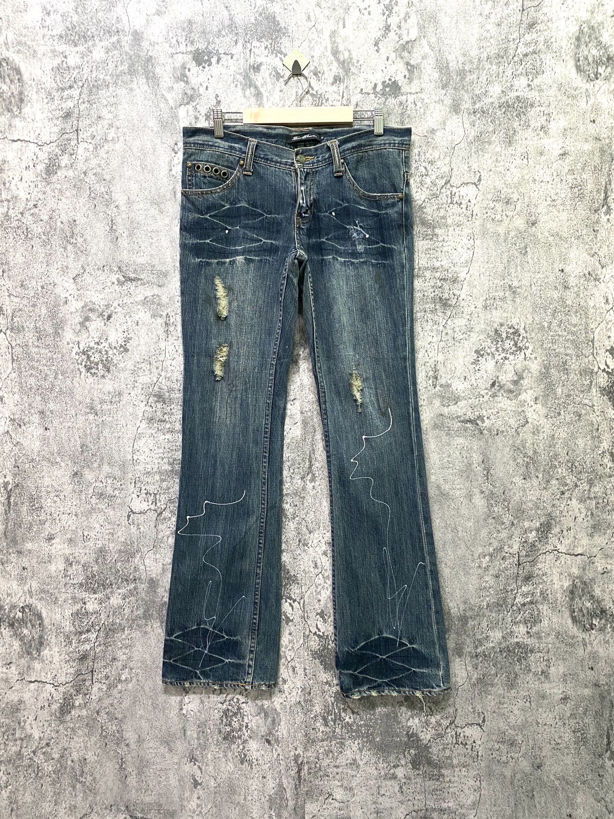Japanese Brand × Vintage Vintage ROOT THREE Flared Paint Splashed Low Rise Denim Size US 30 / EU 46 - 1 Thumbnail