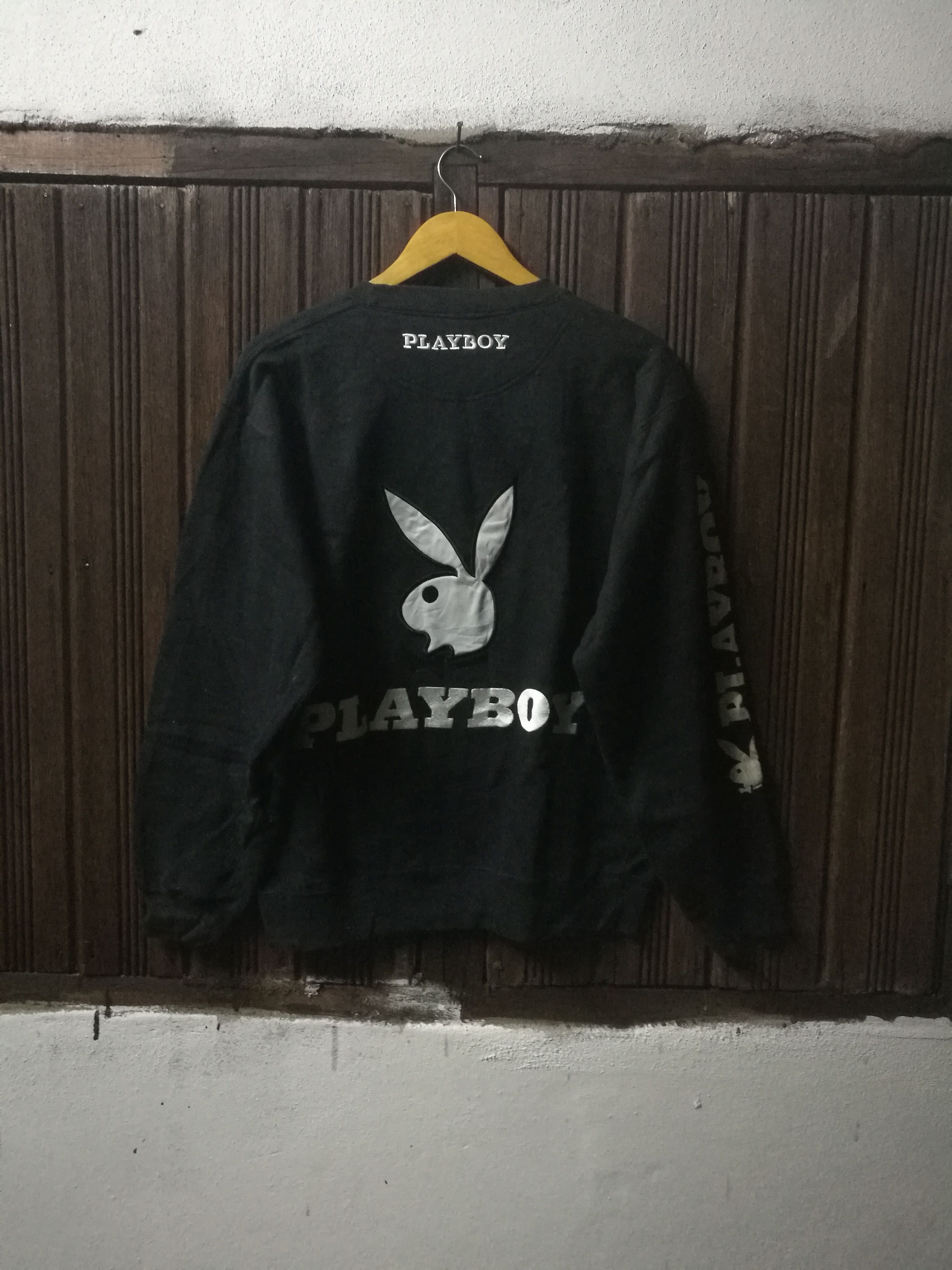 image of Embroidered Playboy Bunny Big Logo Sweatshirt in Black, Men's (Size Large)