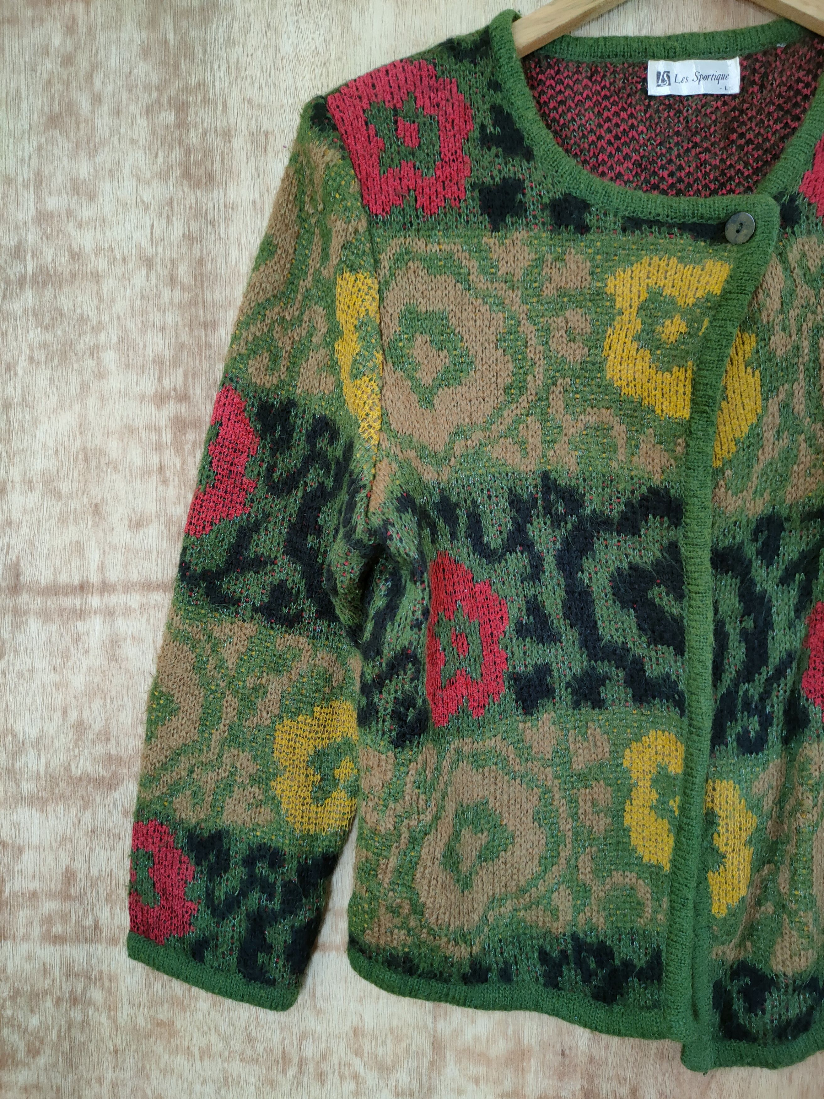 Vintage Les Sportique art flower japan cardigan knitwear #46-674 Size M / US 6-8 / IT 42-44 - 2 Thumbnail