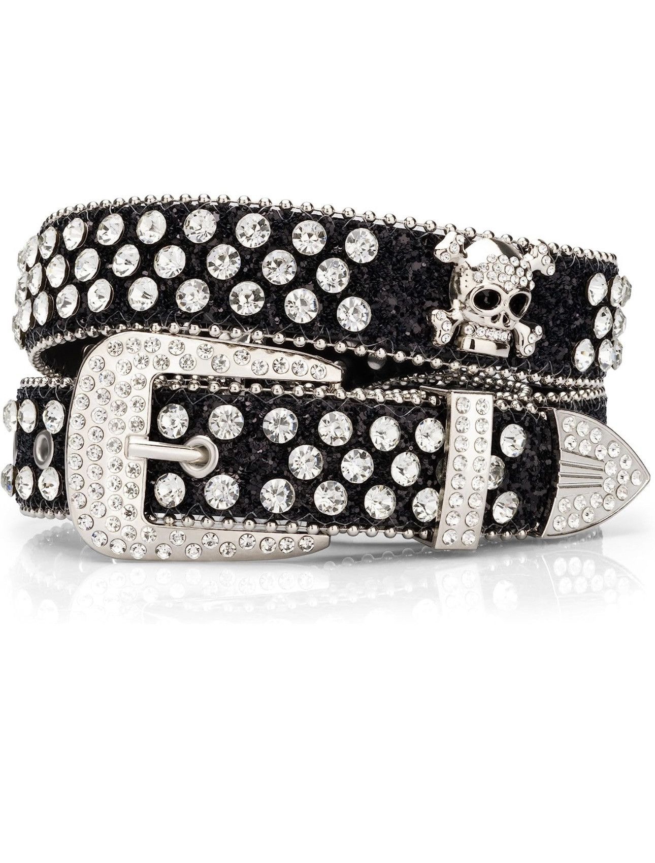Vintage like custom Belt Chrome Y2k Crystals with skull