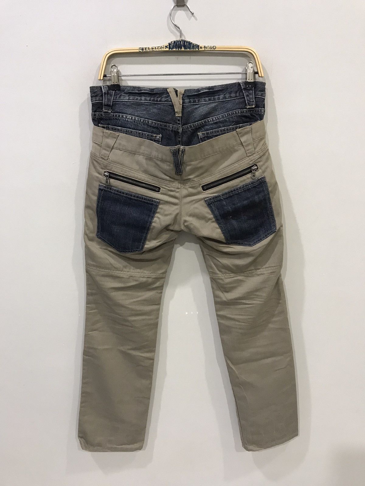 Japanese Brand PPFM Japan Double Waist Hybrid DenimxKhakis Punk Rock Pant Size US 31 - 7 Thumbnail
