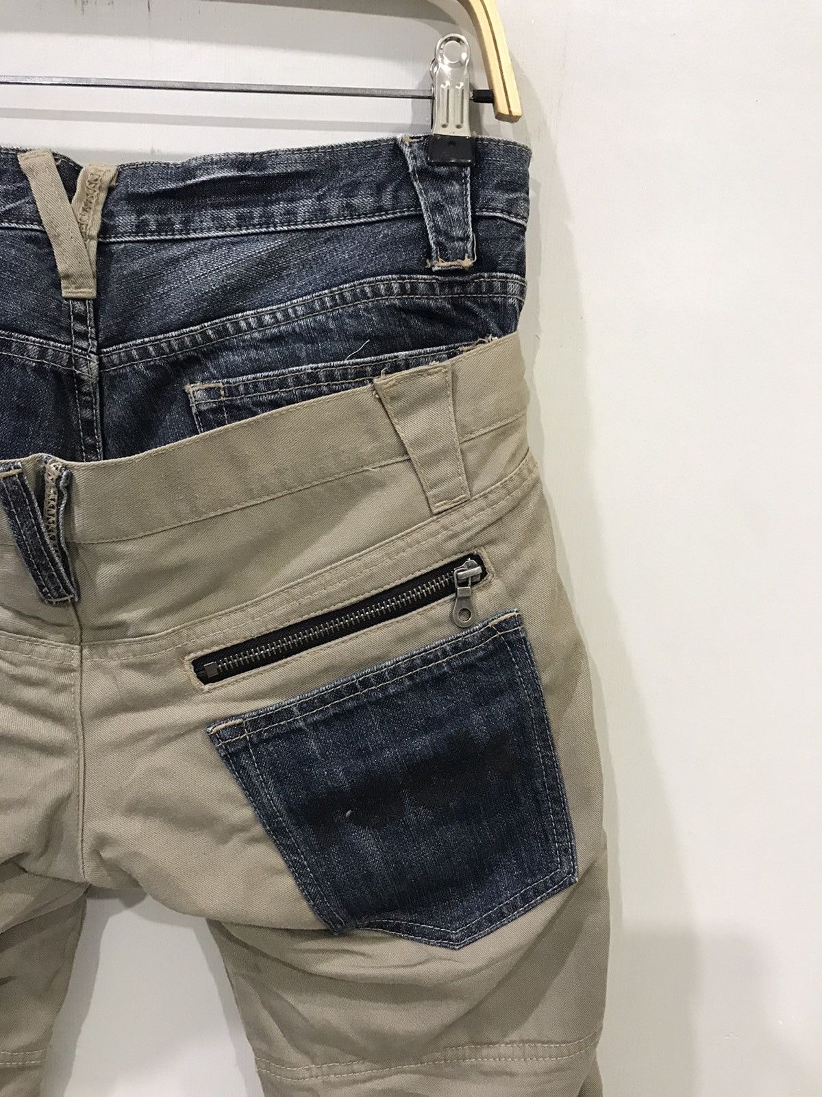 Japanese Brand PPFM Japan Double Waist Hybrid DenimxKhakis Punk Rock Pant Size US 31 - 8 Thumbnail