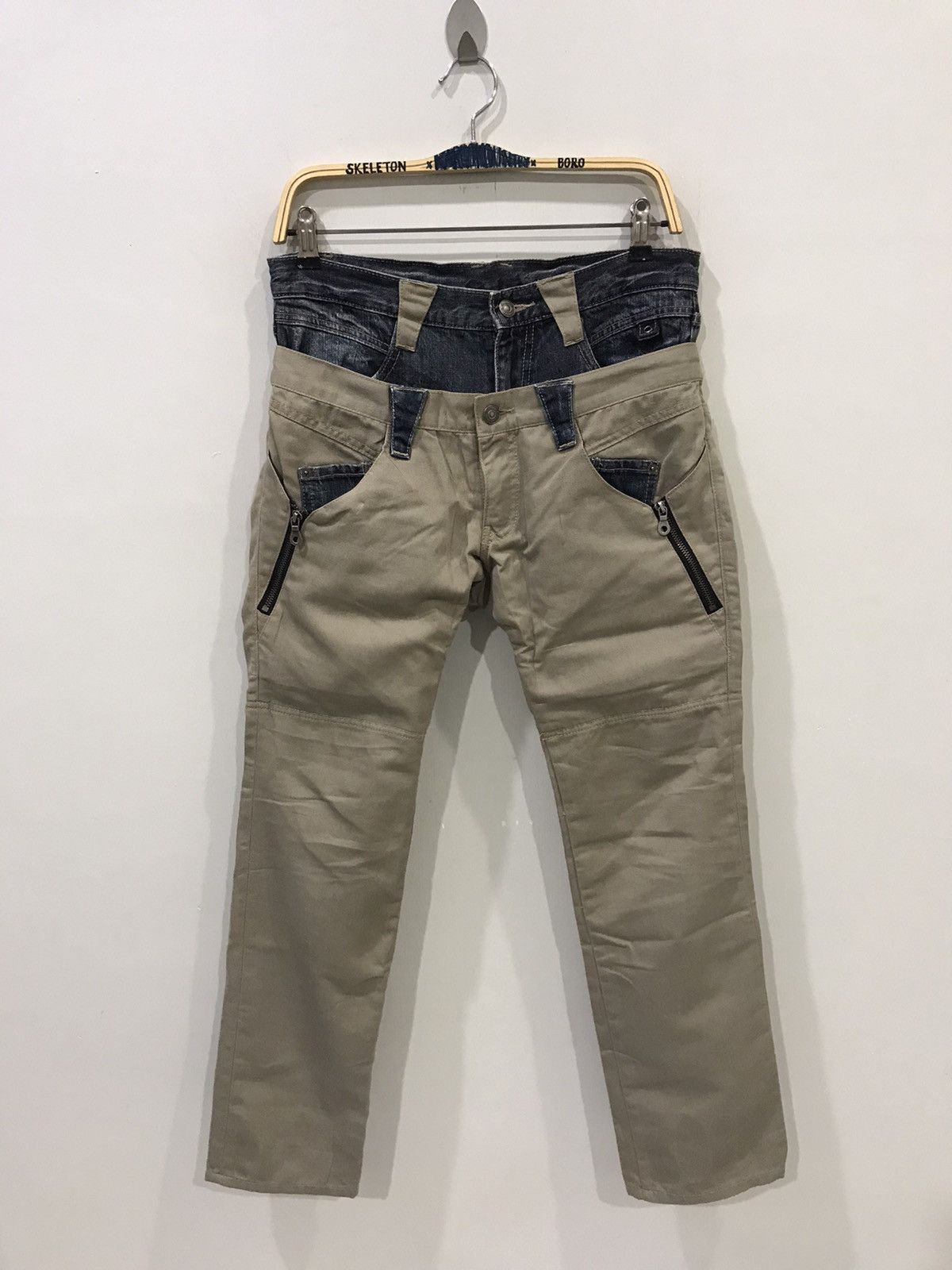 Japanese Brand PPFM Japan Double Waist Hybrid DenimxKhakis Punk Rock Pant Size US 31 - 1 Thumbnail