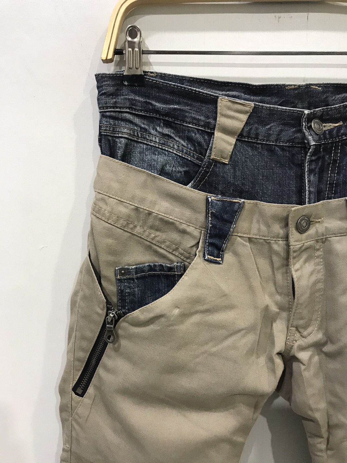 Japanese Brand PPFM Japan Double Waist Hybrid DenimxKhakis Punk Rock Pant Size US 31 - 3 Thumbnail