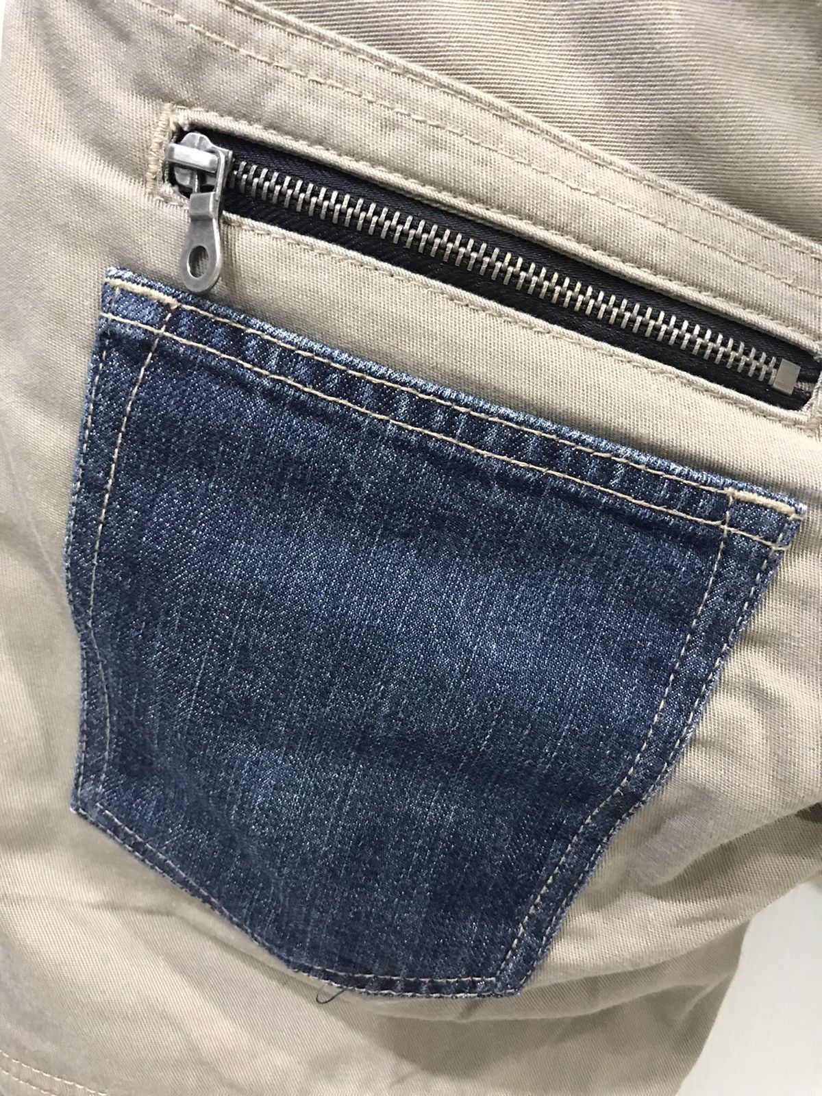 Japanese Brand PPFM Japan Double Waist Hybrid DenimxKhakis Punk Rock Pant Size US 31 - 13 Thumbnail