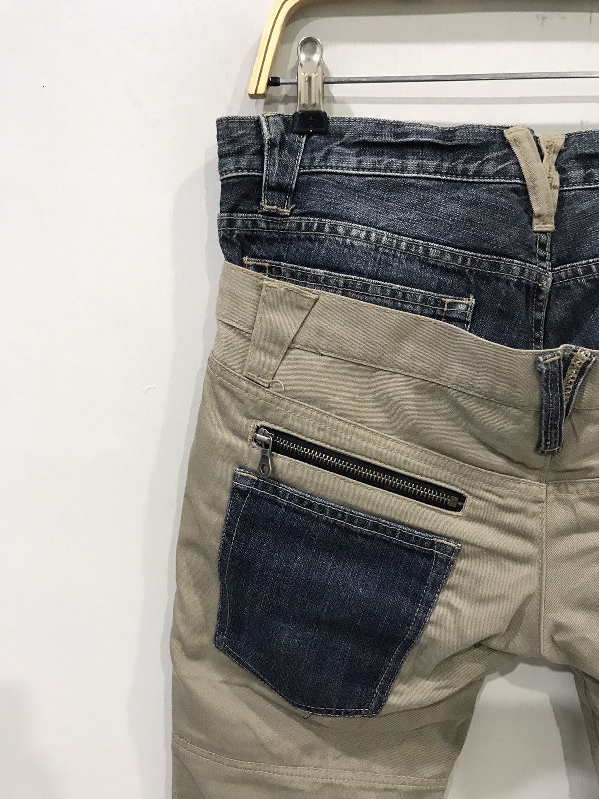 Japanese Brand PPFM Japan Double Waist Hybrid DenimxKhakis Punk Rock Pant Size US 31 - 9 Thumbnail