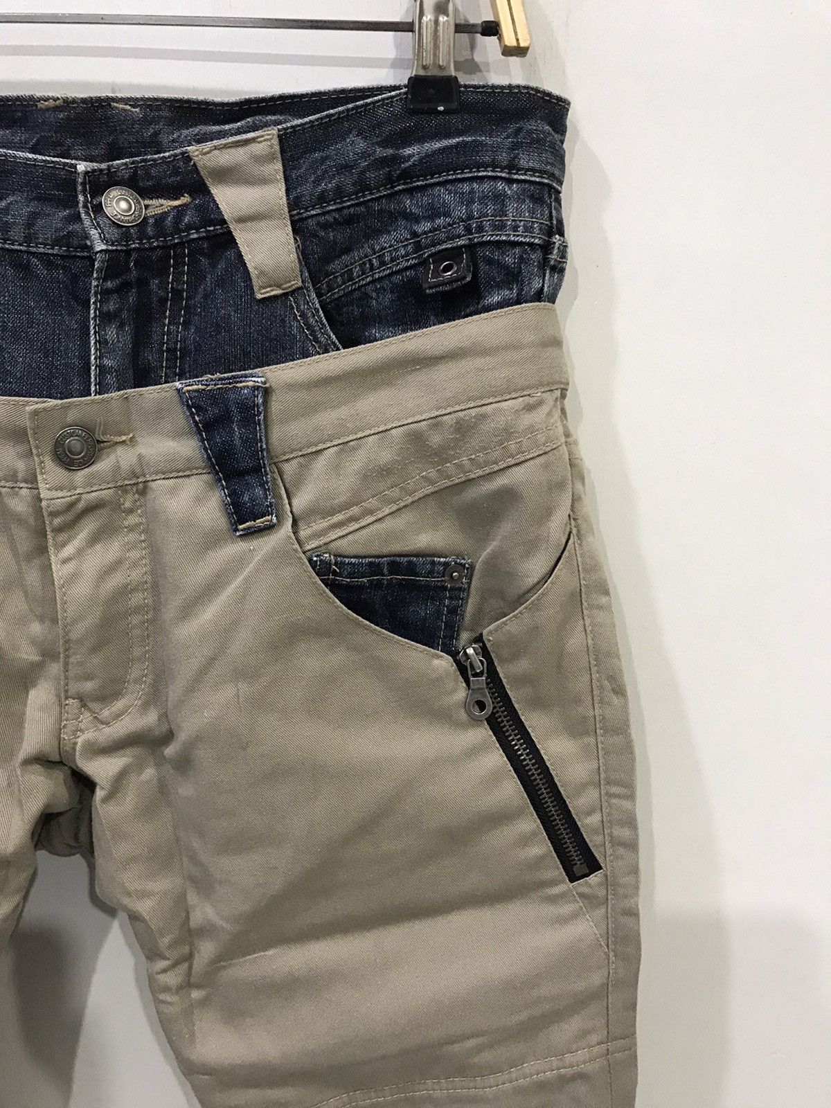 Japanese Brand PPFM Japan Double Waist Hybrid DenimxKhakis Punk Rock Pant Size US 31 - 2 Thumbnail