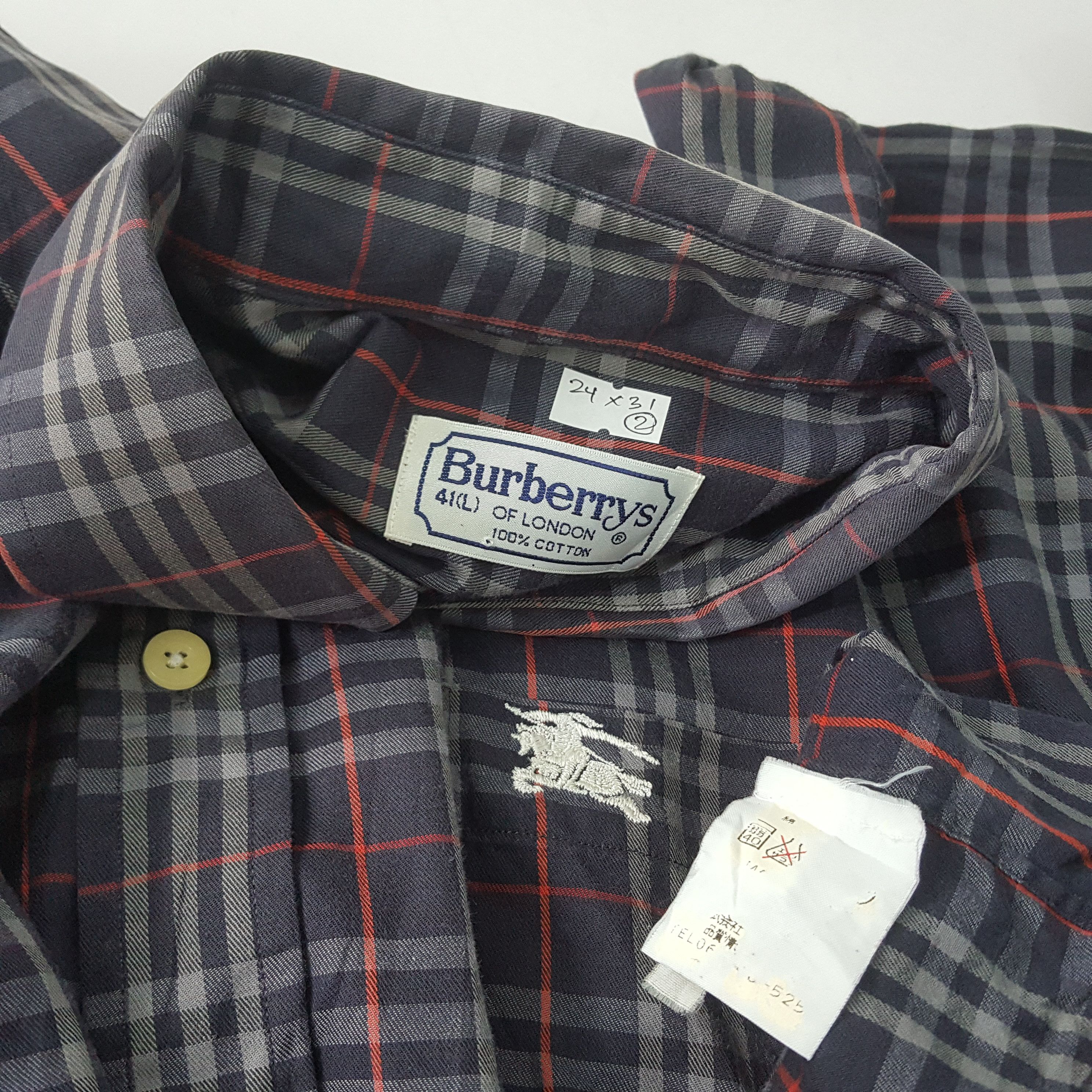 Burberry × Vintage Vintage Burberrys nova check long sleeve blue shirt Size US L / EU 52-54 / 3 - 4 Thumbnail