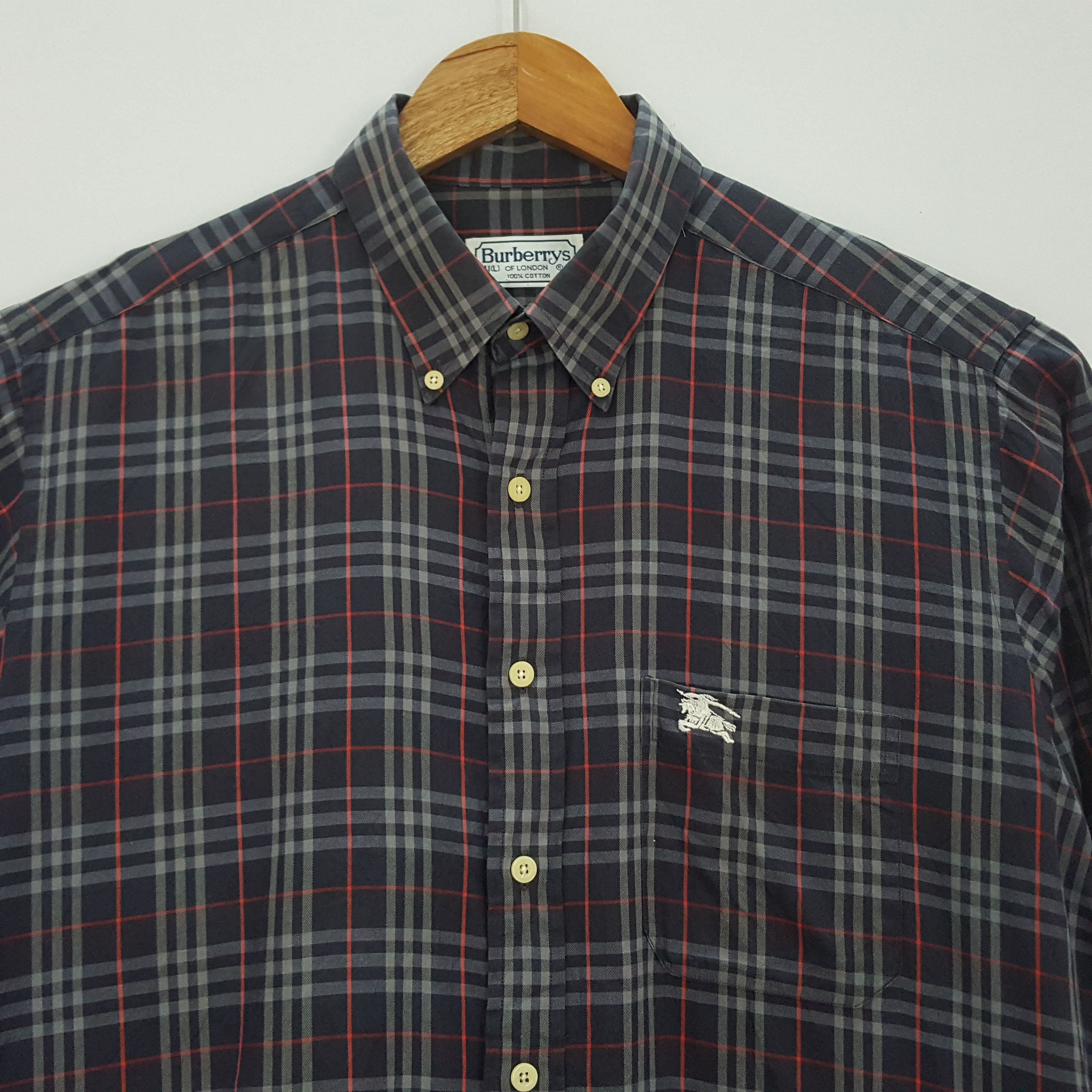 Burberry × Vintage Vintage Burberrys nova check long sleeve blue shirt Size US L / EU 52-54 / 3 - 2 Thumbnail