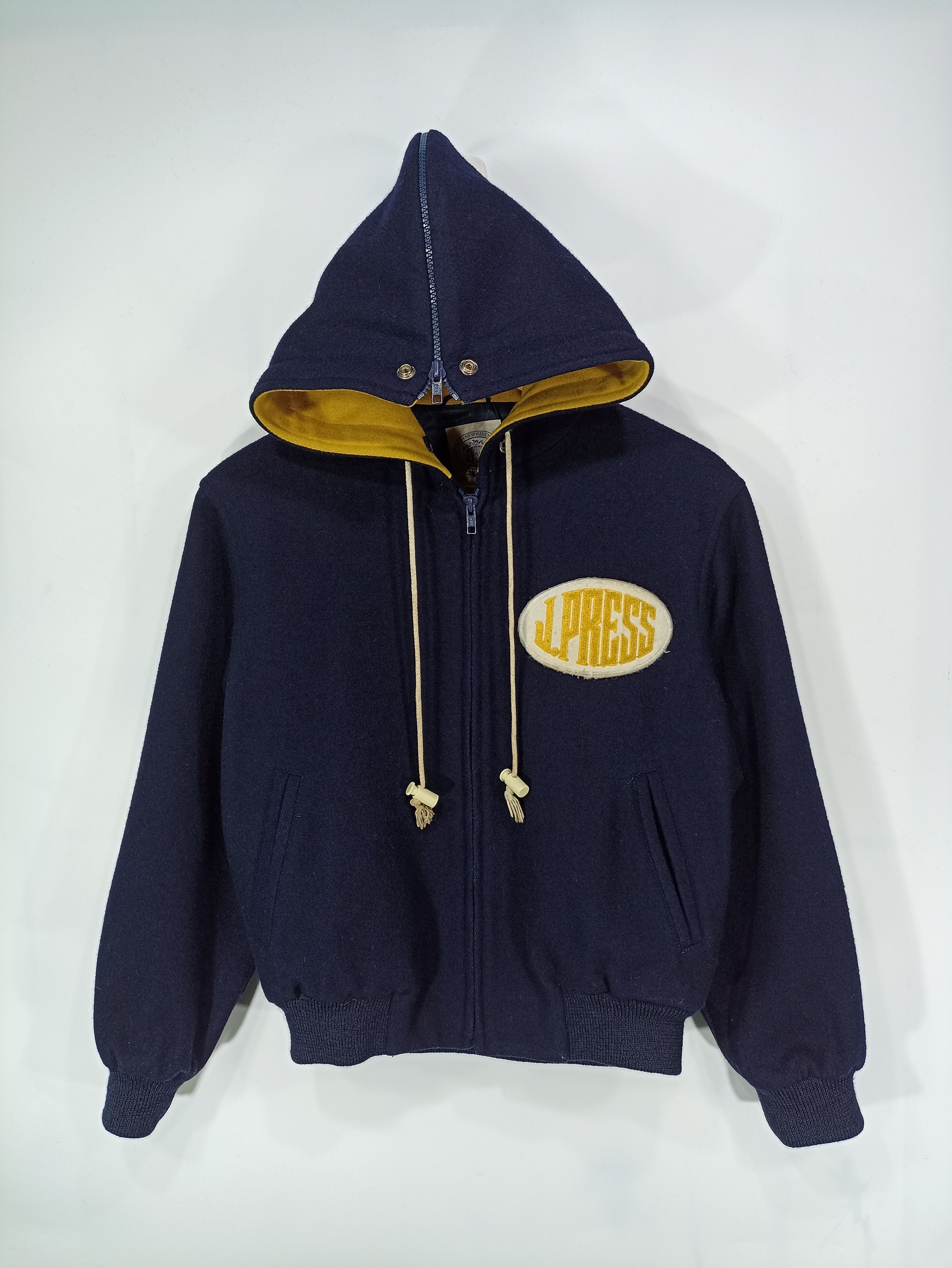 image of J Press x Vintage J.press Cropped Zipper Hoodie Wool Jacket in Blue Black, Men's (Size Small)