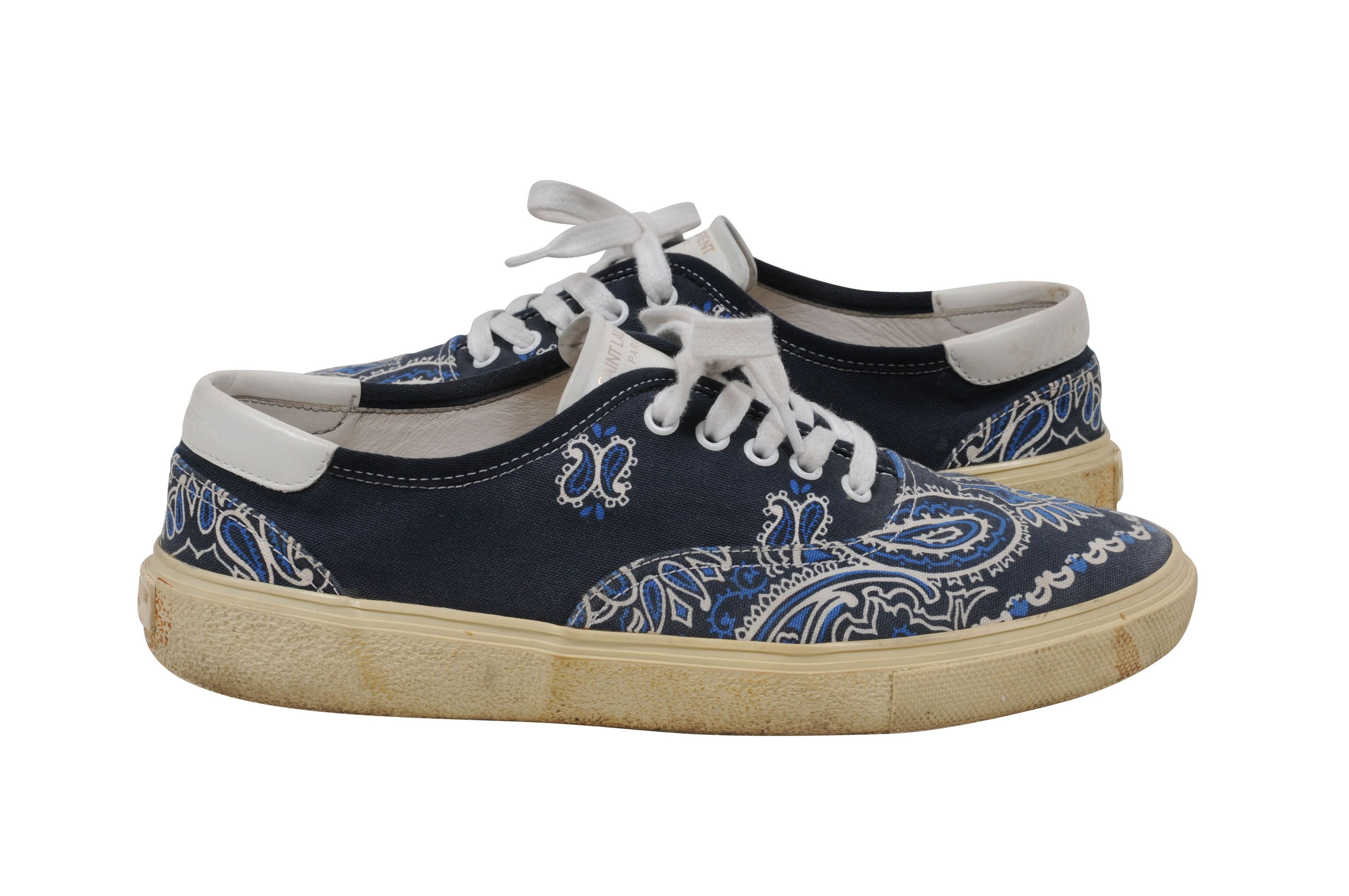 Saint Laurent Paris Canvas Blue Bandana Paisley Print Skate Sneakers - 00761 Size US 10 / EU 43 - 4 Thumbnail