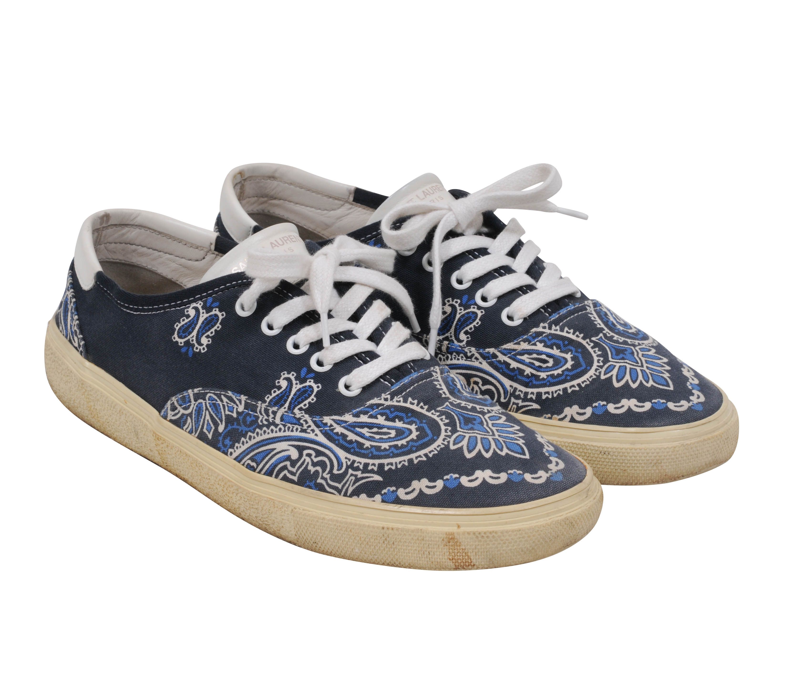 Saint Laurent Paris Canvas Blue Bandana Paisley Print Skate Sneakers - 00761 Size US 10 / EU 43 - 9 Thumbnail