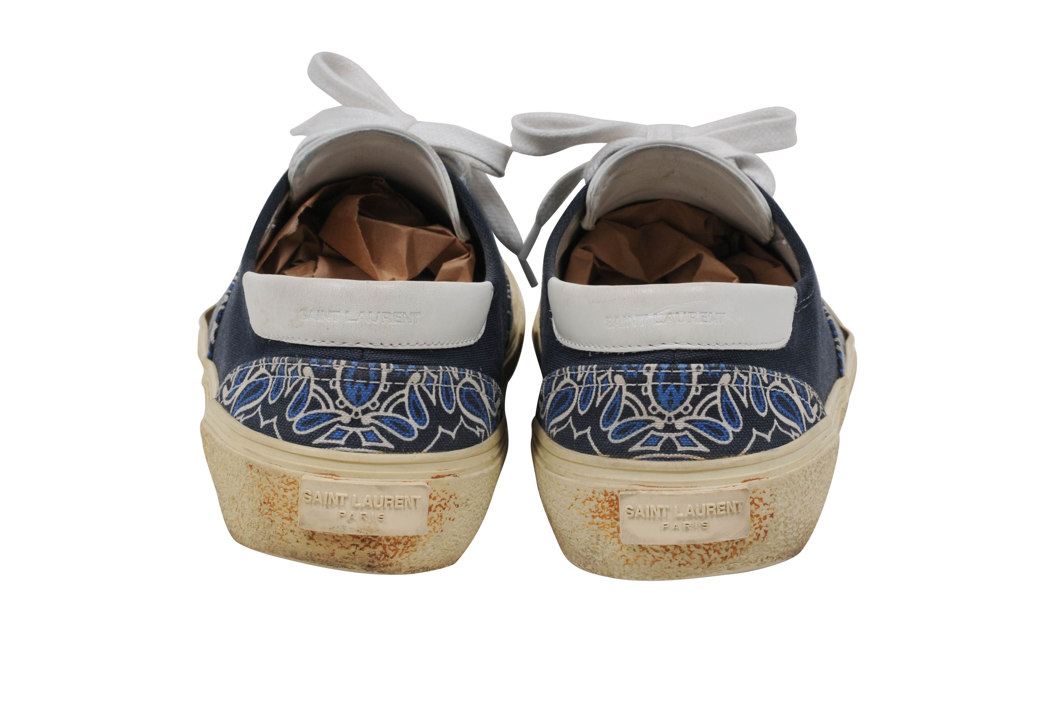 Saint Laurent Paris Canvas Blue Bandana Paisley Print Skate Sneakers - 00761 Size US 10 / EU 43 - 6 Thumbnail