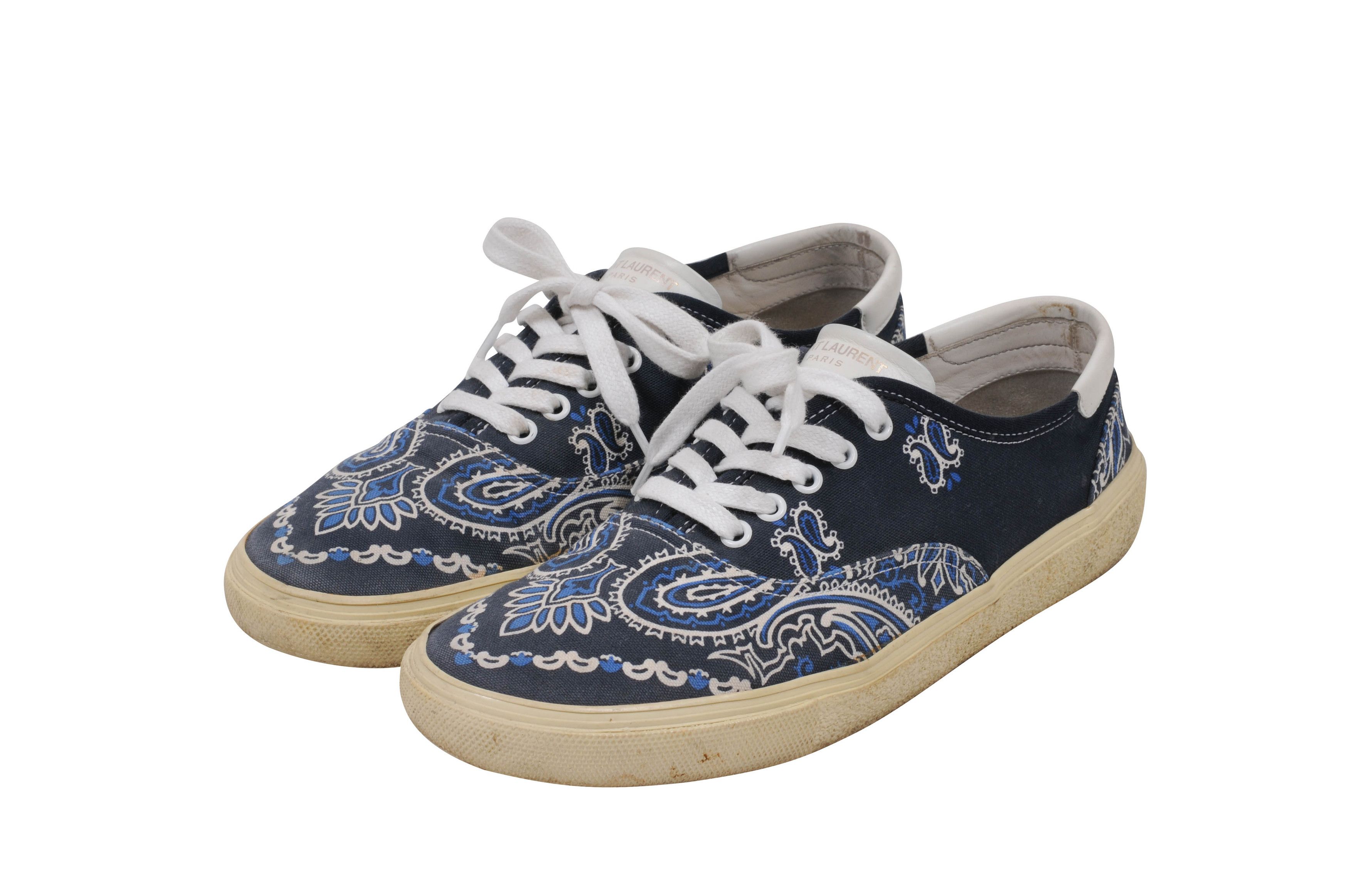 Saint Laurent Paris Canvas Blue Bandana Paisley Print Skate Sneakers - 00761 Size US 10 / EU 43 - 3 Thumbnail