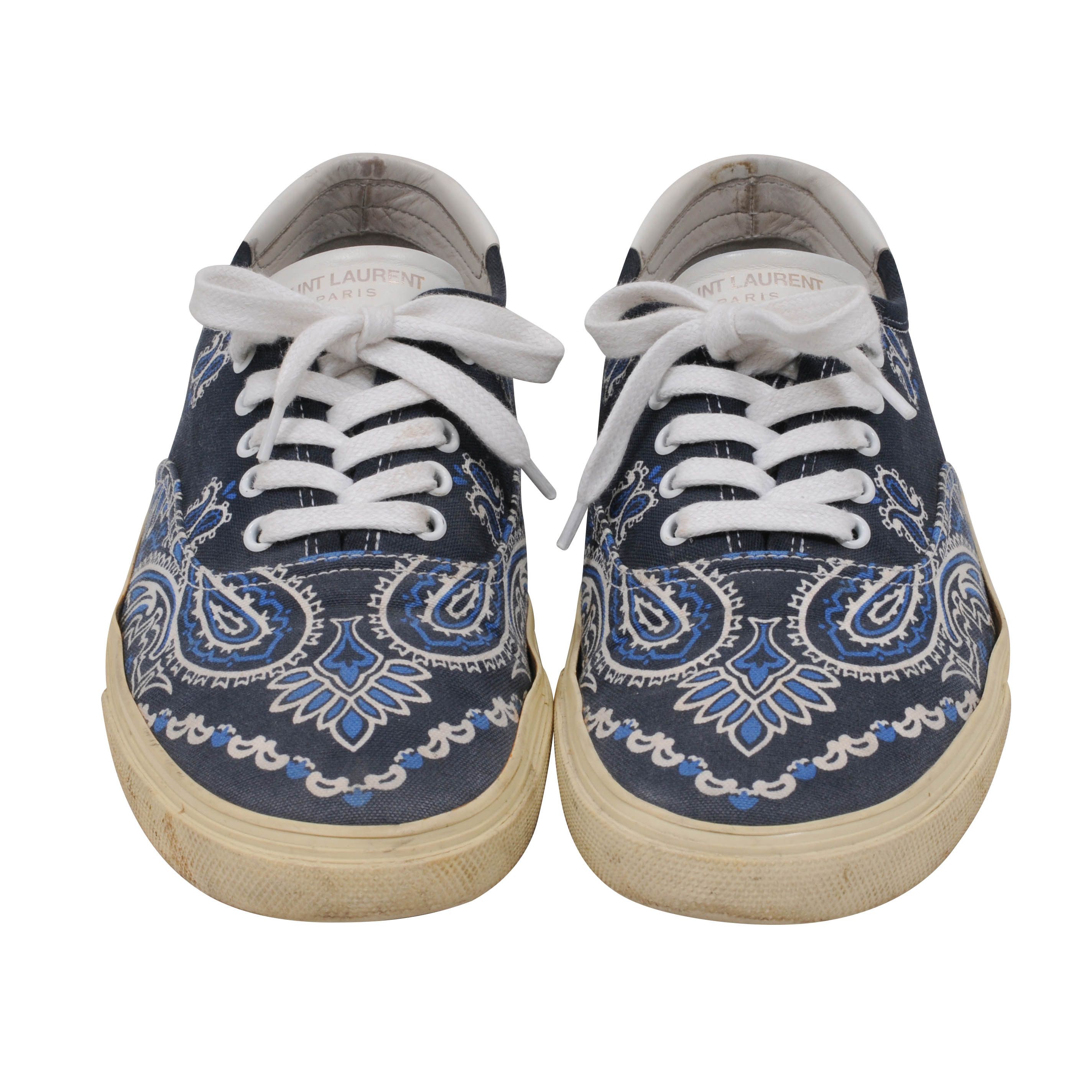 Saint Laurent Paris Canvas Blue Bandana Paisley Print Skate Sneakers - 00761 Size US 10 / EU 43 - 2 Thumbnail