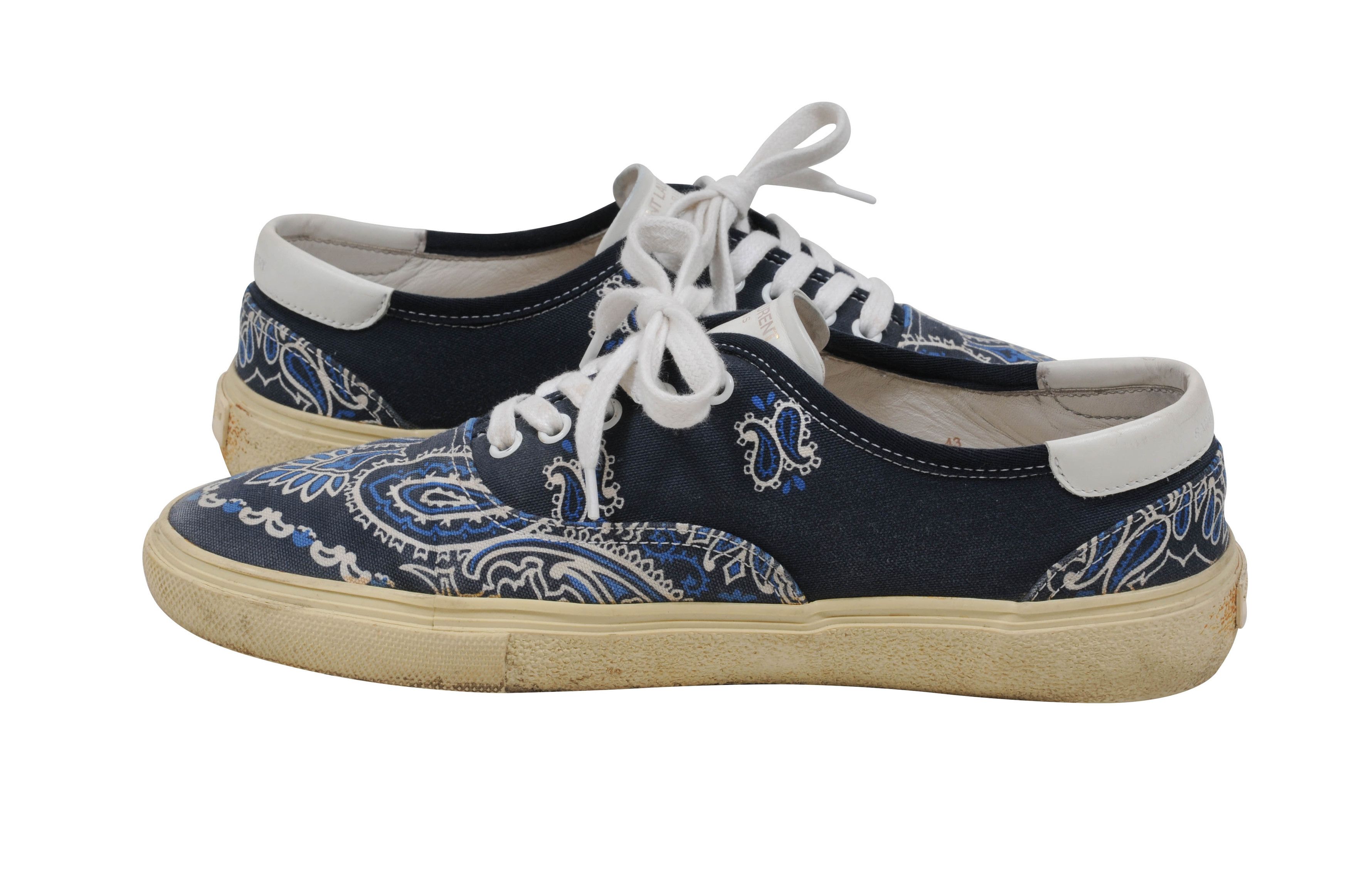 Saint Laurent Paris Canvas Blue Bandana Paisley Print Skate Sneakers - 00761 Size US 10 / EU 43 - 5 Thumbnail