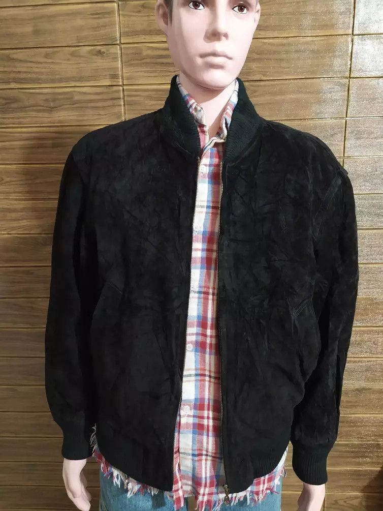 image of Vintage Junmen Japan Suede Bomber Jacket in Black, Men's (Size Medium)
