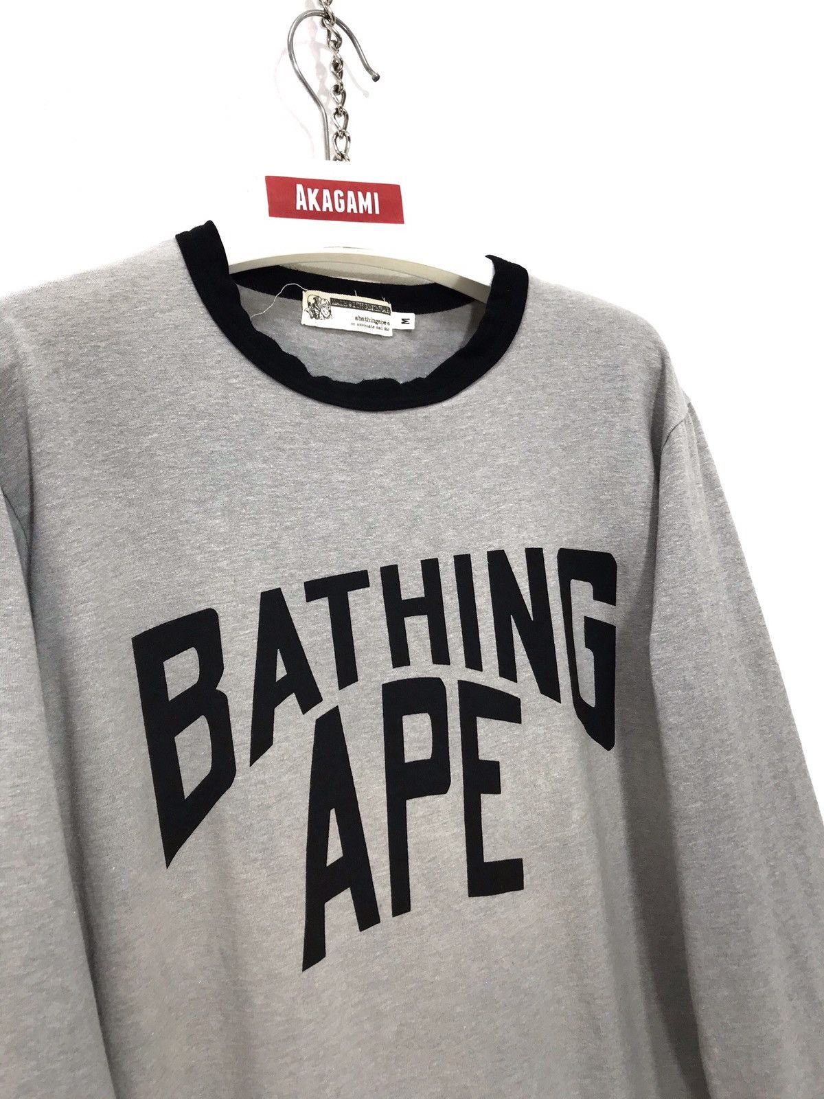 Pre-owned Bape X Vintage 90's Bape A Bathing Ape Long Sleeves Shirt Stretch 34 In Grey