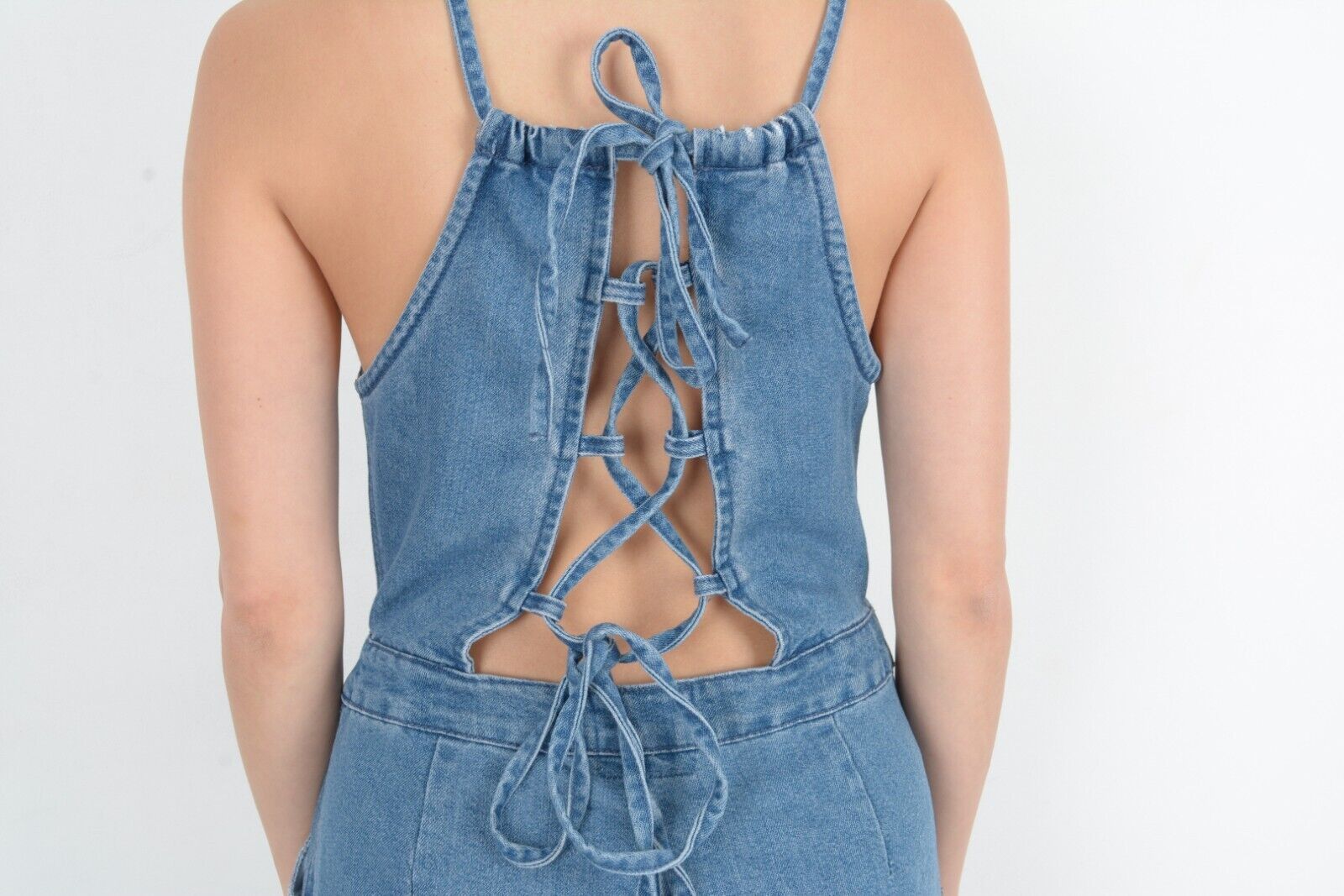 Vintage 90's Overall Denim Dungaree Lace Straps Romper Wide Pants Size M / US 6-8 / IT 42-44 - 5 Thumbnail